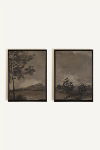 ASHEN GROVE DUO, 2 Works on stretched canvas, framed Black