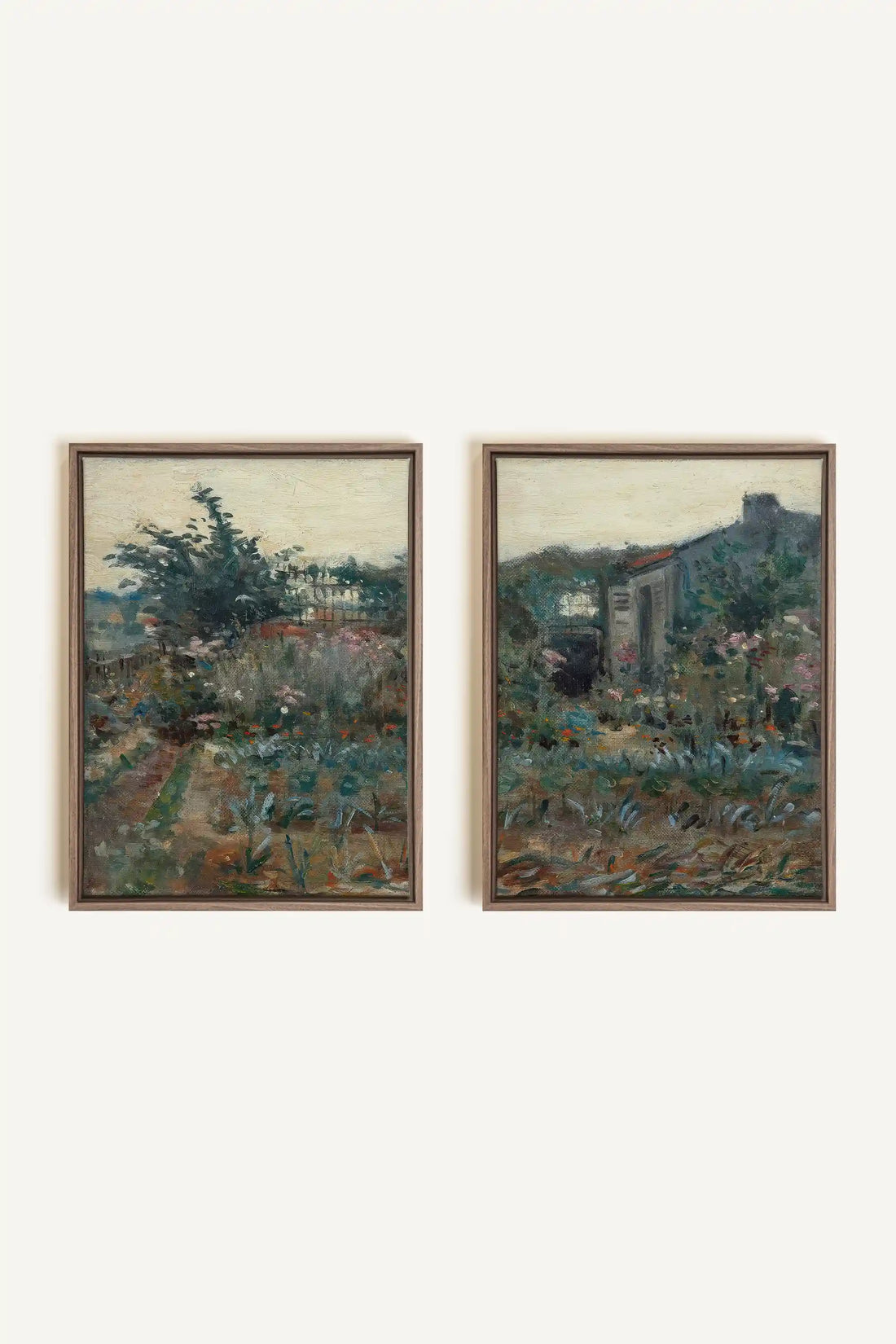 TIMELESS GARDEN DUO, 2 Works on stretched canvas, framed Oak Brown