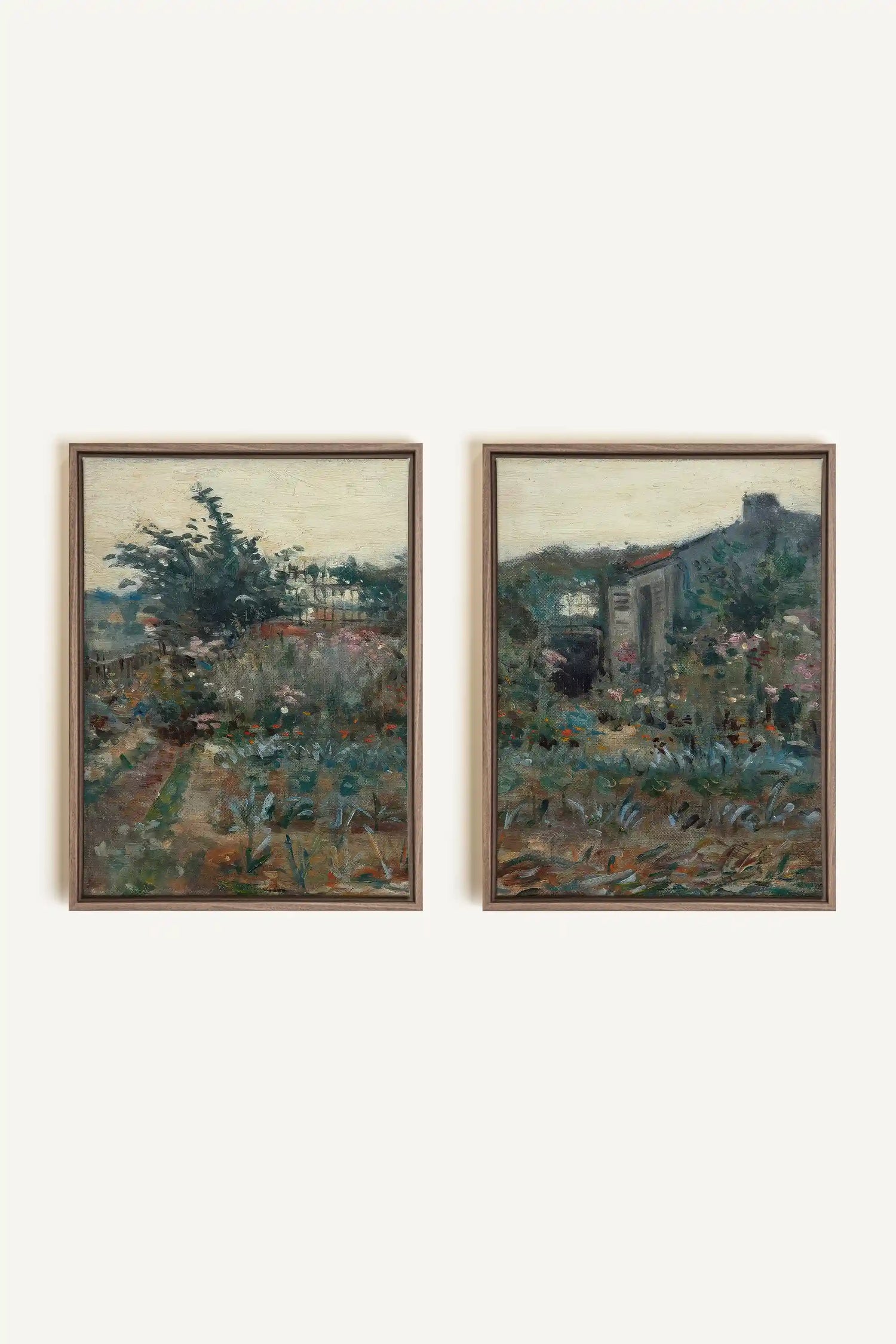 TIMELESS GARDEN DUO, 2 Works on stretched canvas, framed Oak Brown