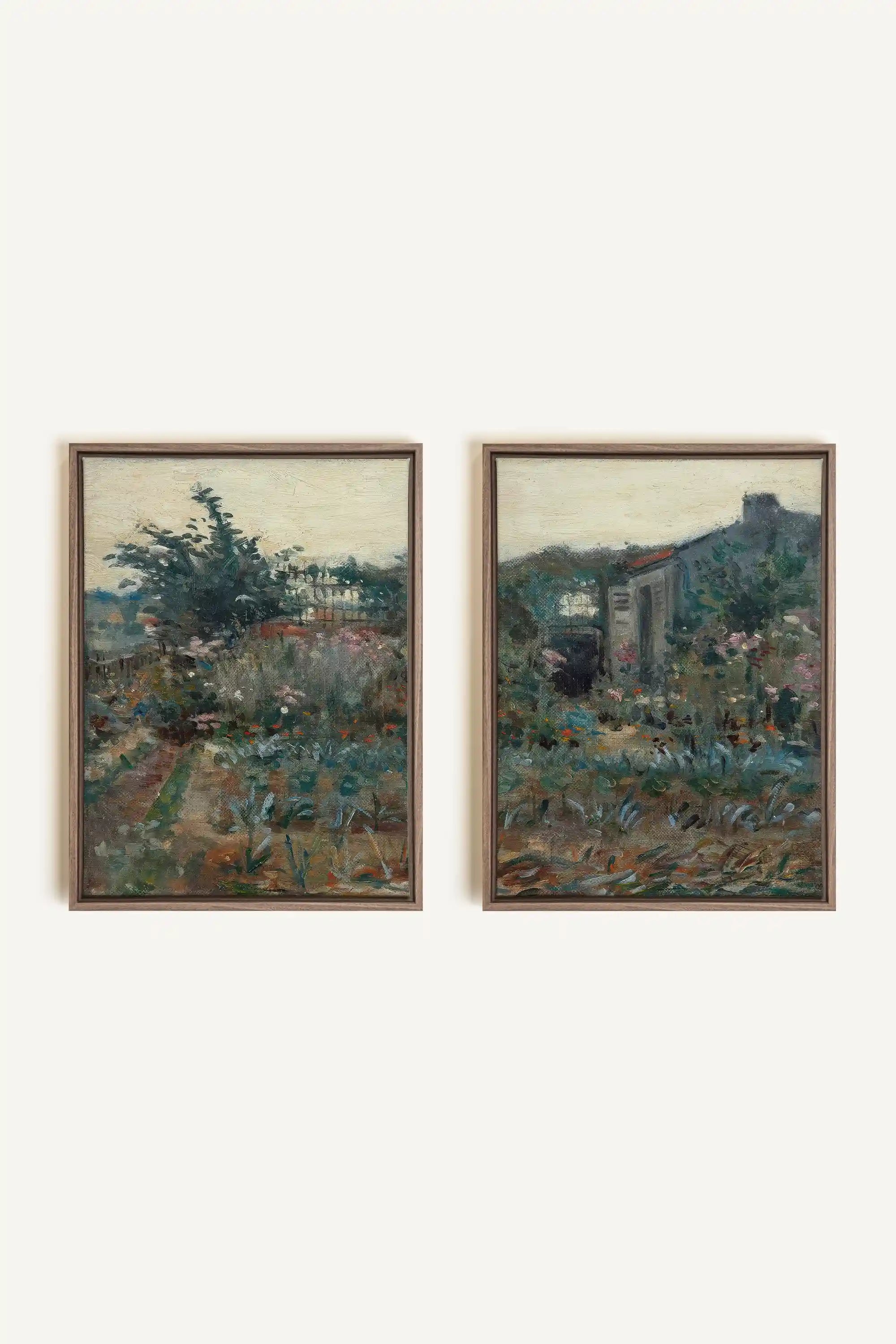 TIMELESS GARDEN DUO, 2 Works on stretched canvas, framed Oak Brown