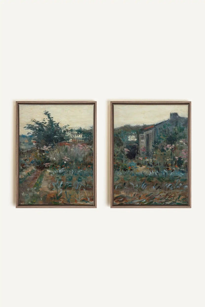 TIMELESS GARDEN DUO, 2 Works on stretched canvas, framed Oak Brown