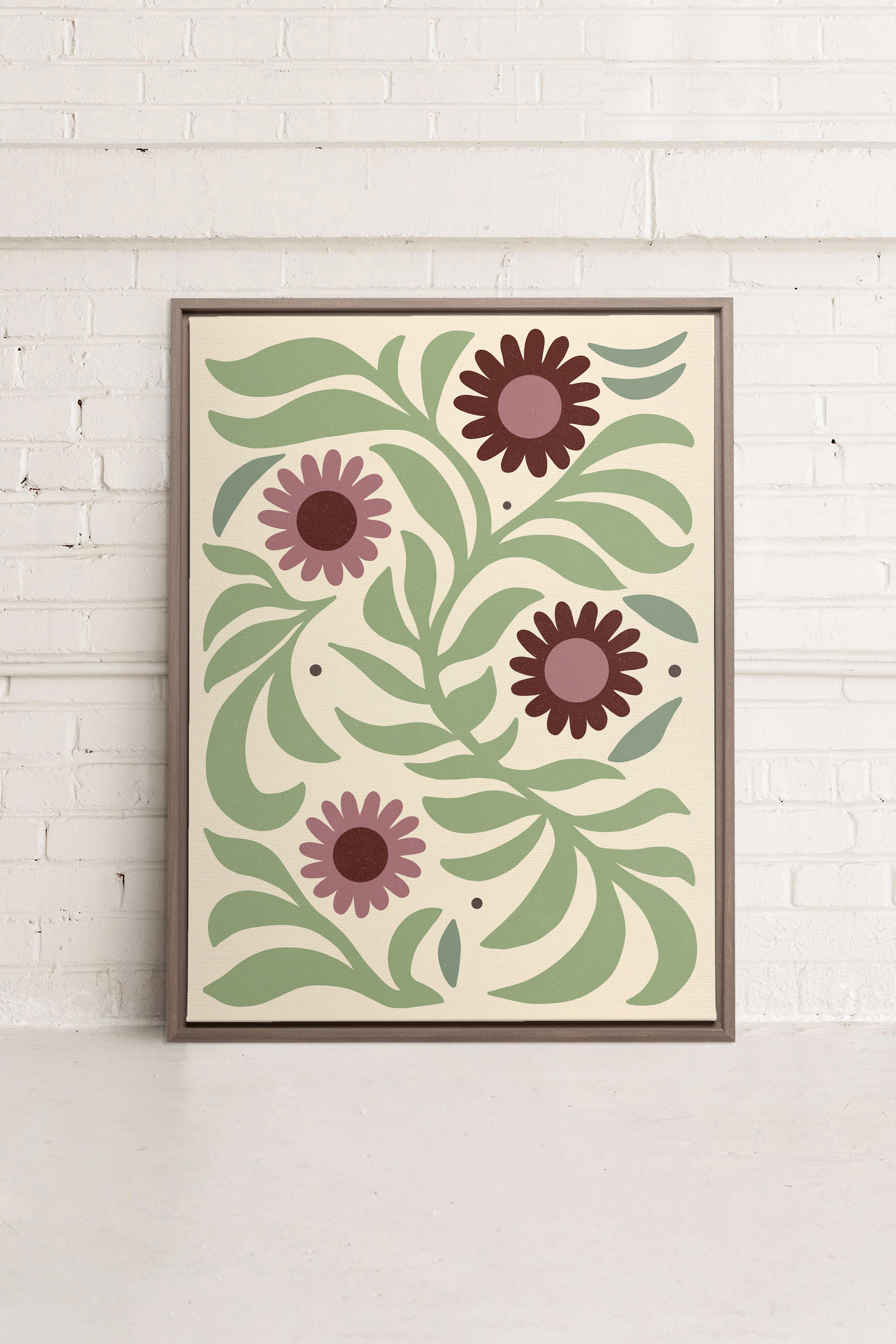 OLEKA CANVAS - ROSY SPRIGS, Oeuvre sur toile étirée, encadré Brun Chêne