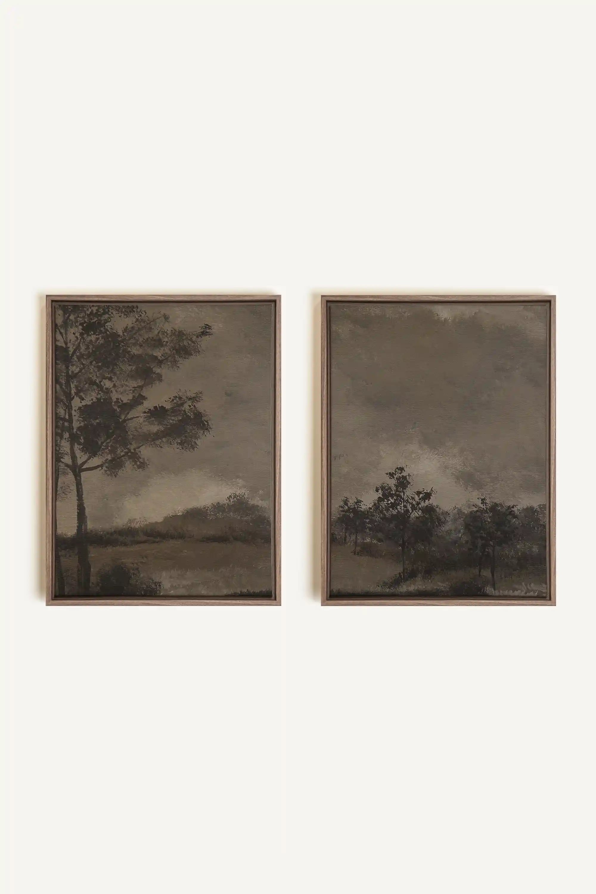 ASHEN GROVE DUO, 2 Works on stretched canvas, framed Oak Brown