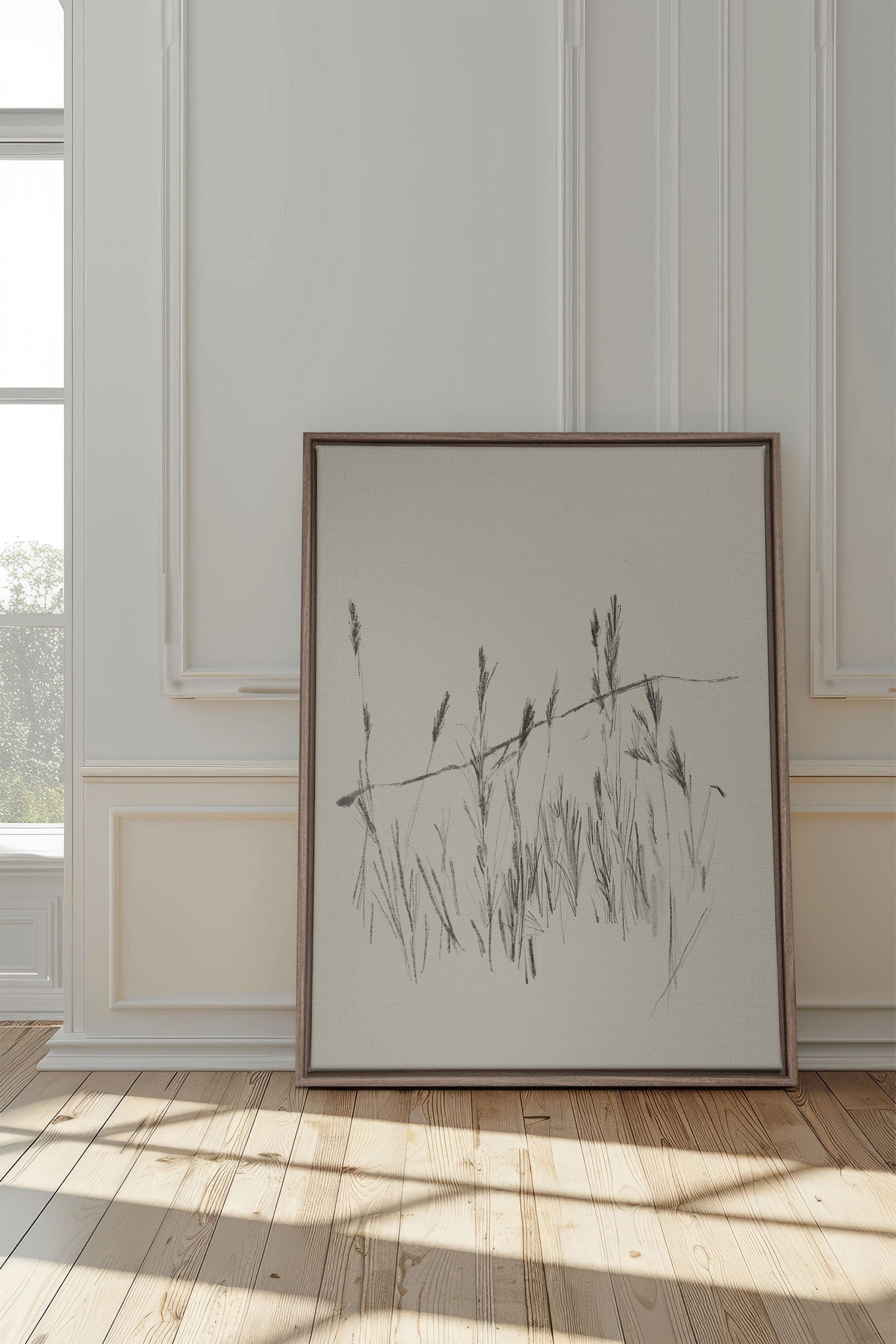 OLEKA CANVAS - TIGES AUX VENT, Oeuvre sur toile étirée, encadré Brun Chêne