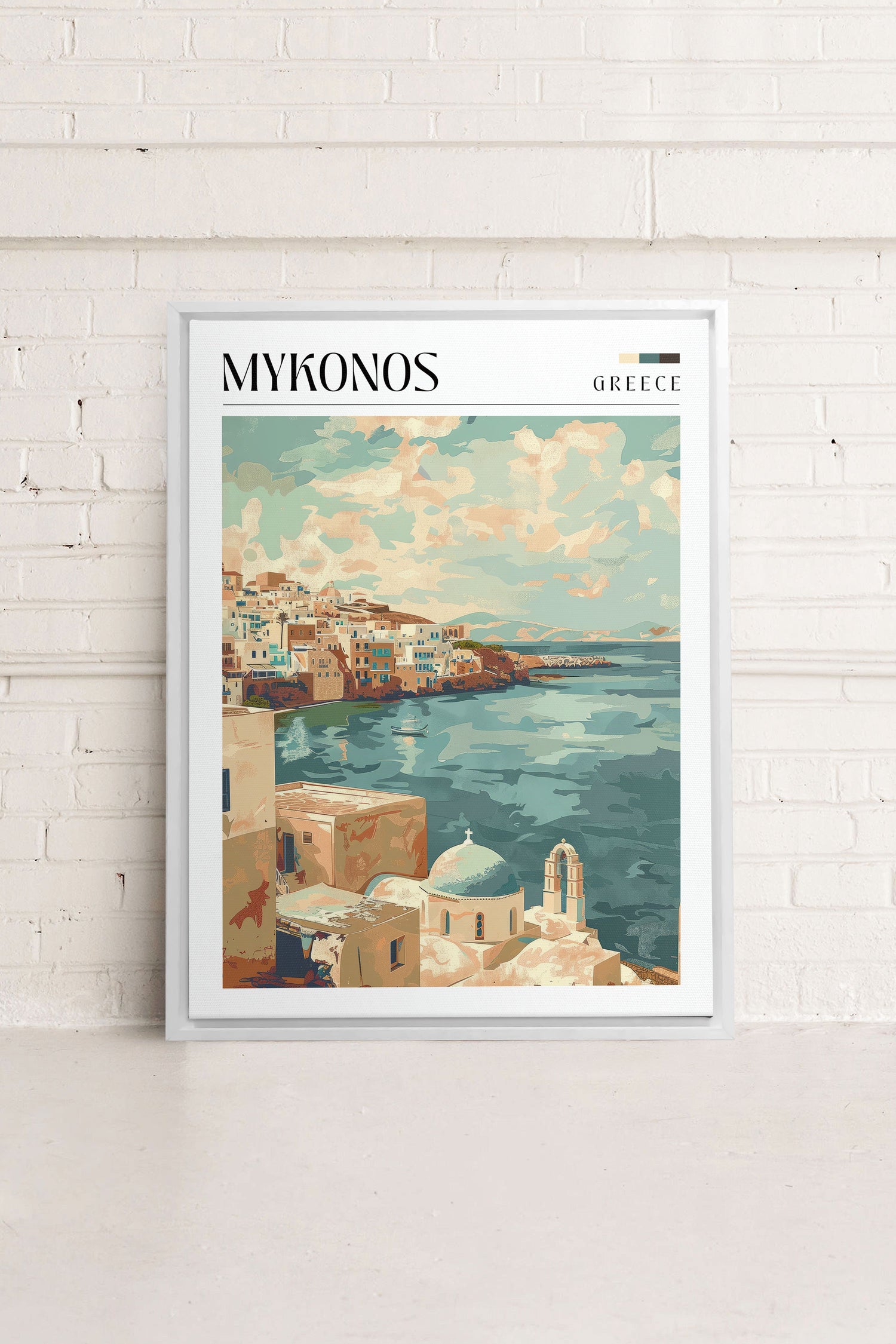 OLEKA CANVAS - Mykonos, Oeuvre sur toile étirée, encadré Blanc