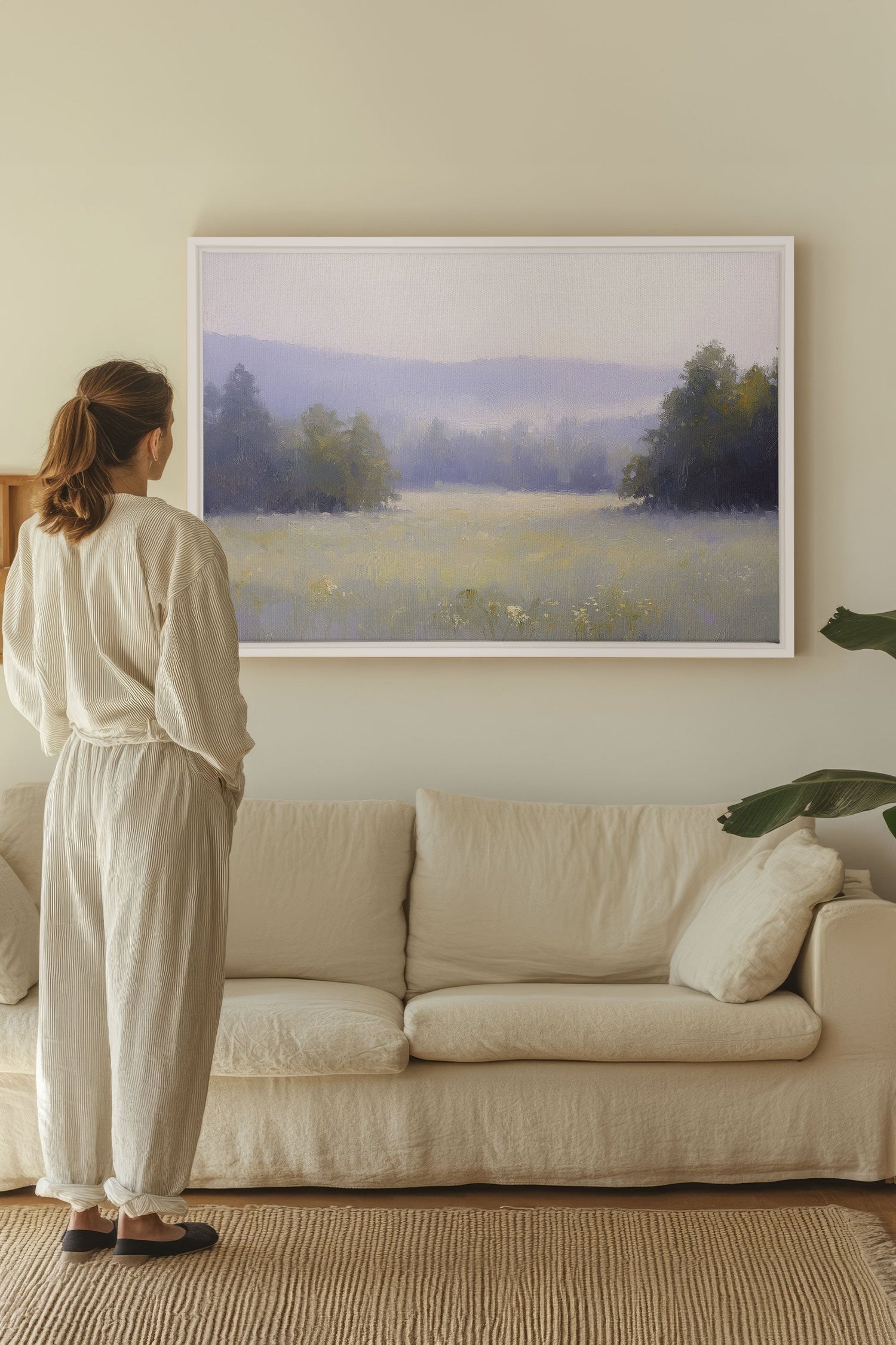 OLEKA CANVAS - ÉVEIL CHAMPÊTRE, Oeuvre sur toile étirée, encadré Blanc