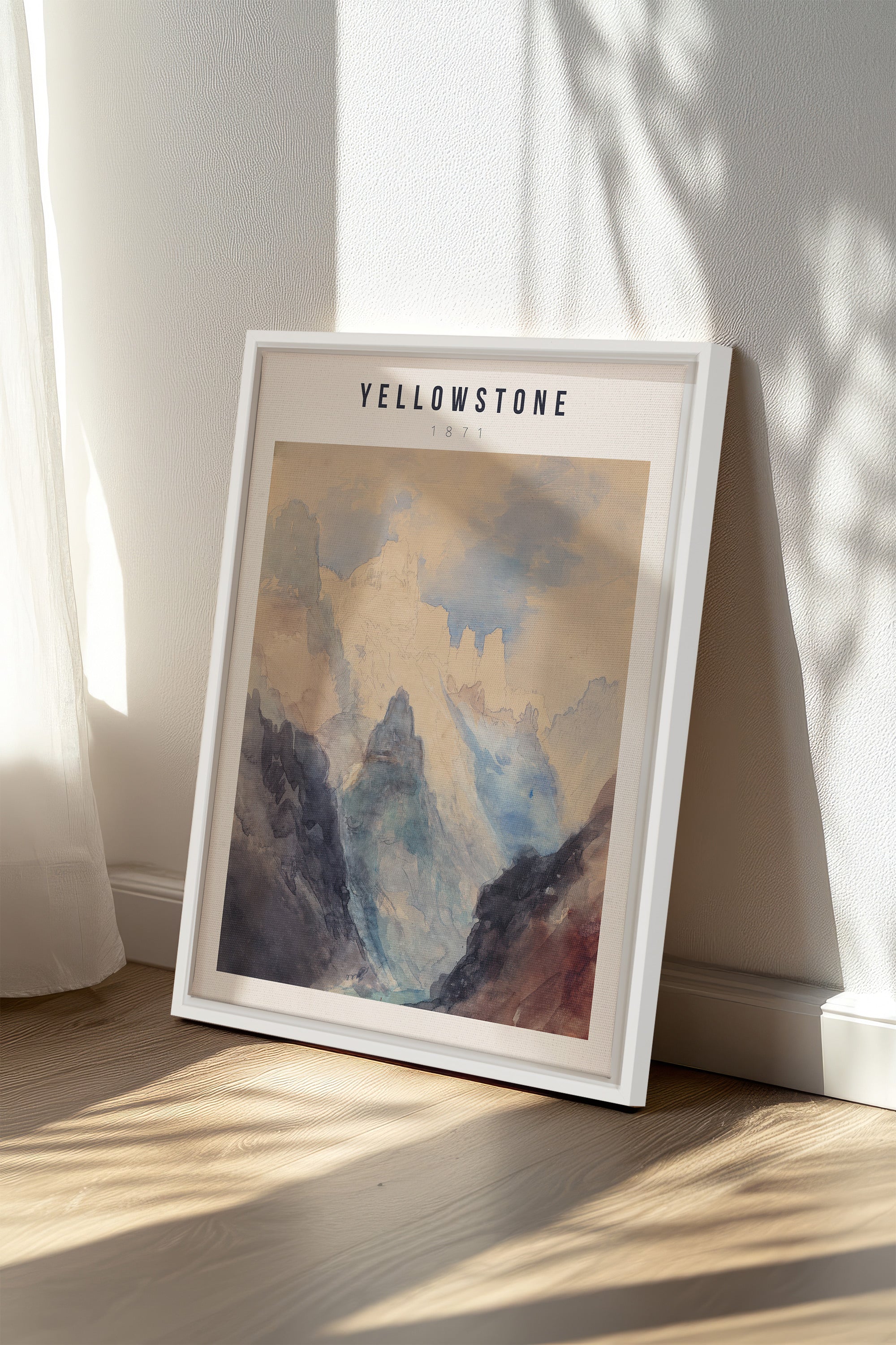 YELLOWSTONE, Oeuvre sur toile étirée, encadré Blanc