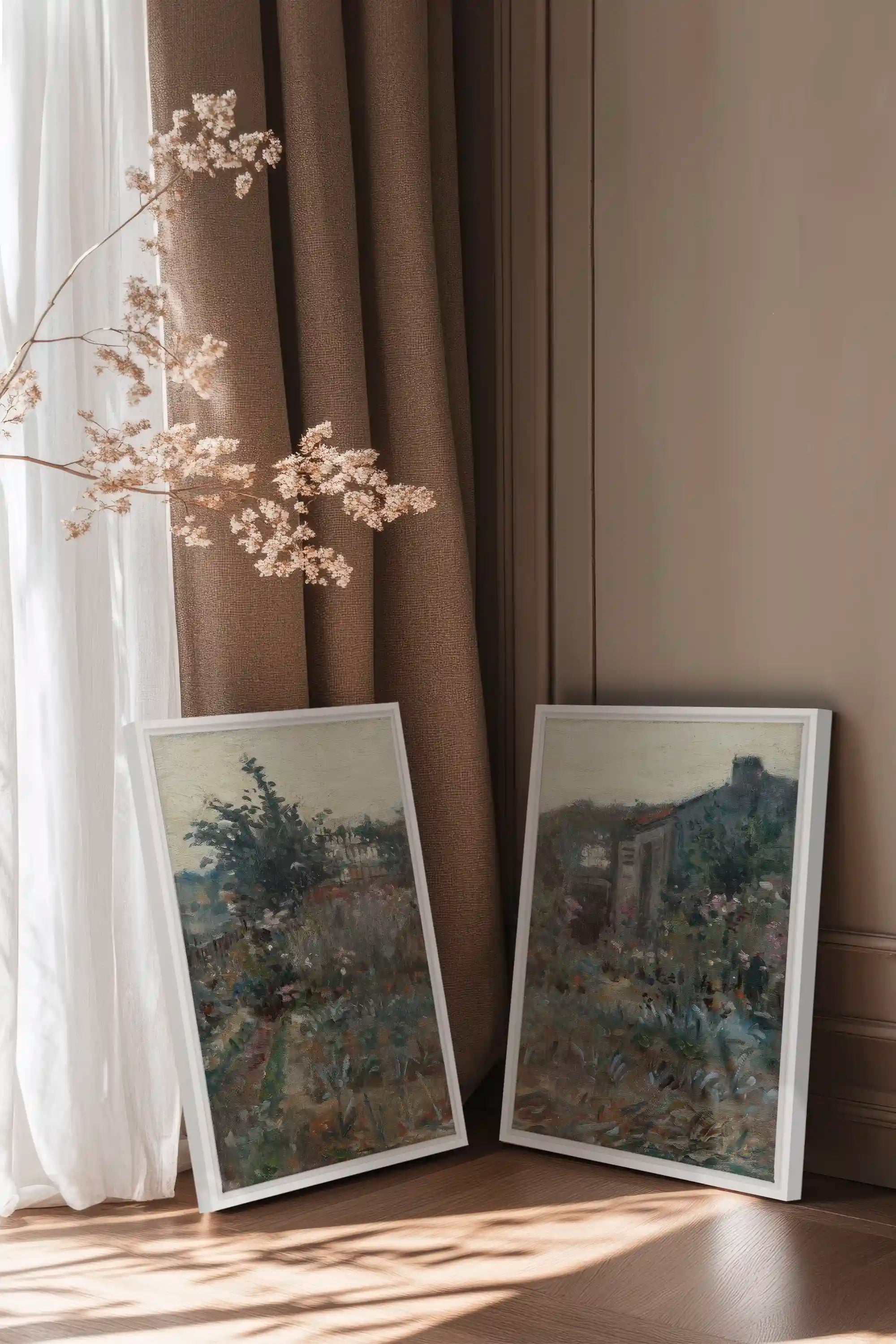 TIMELESS GARDEN DUO, 2 Works on stretched canvas, framed White