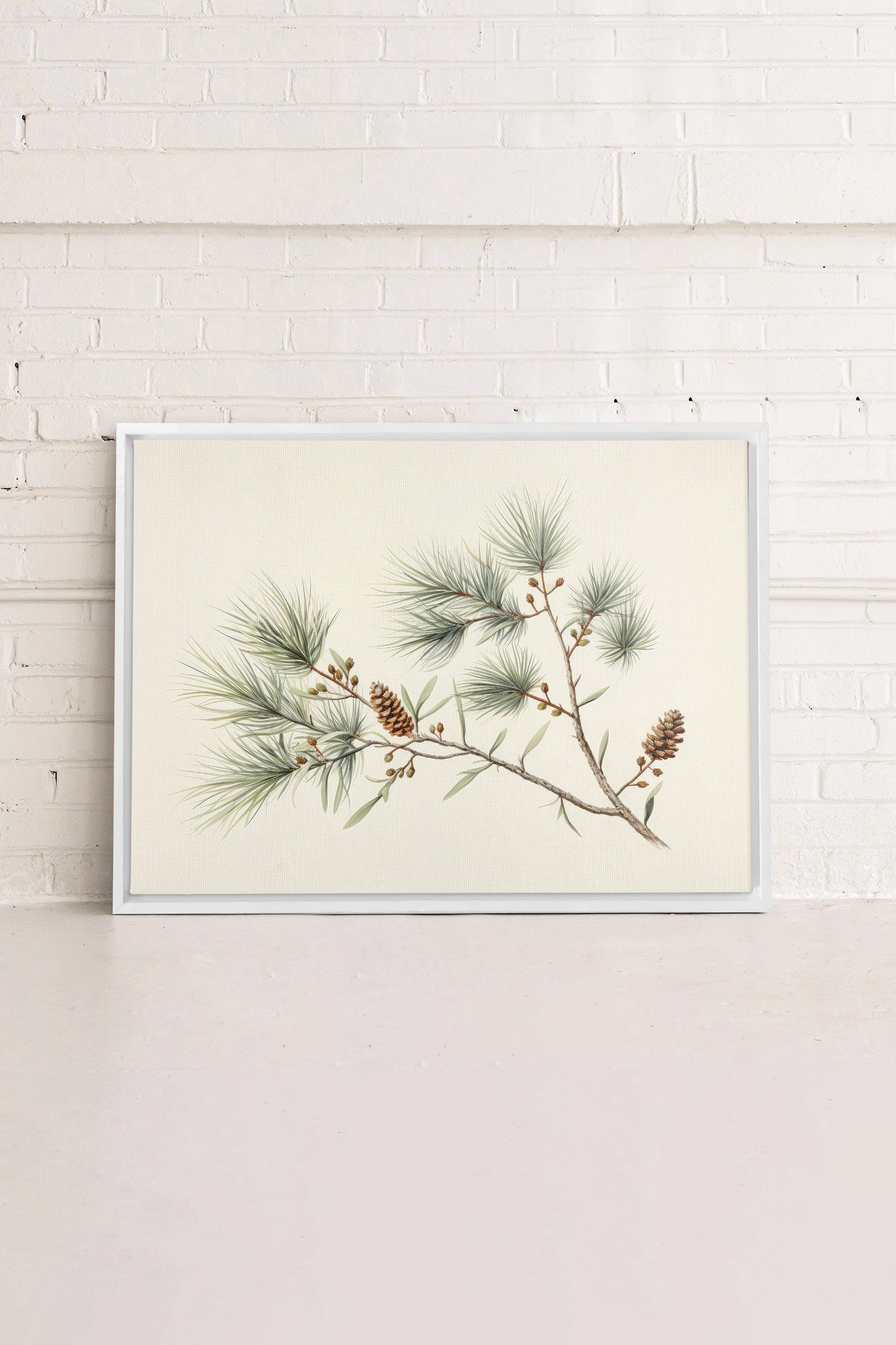 OLEKA CANVAS - Conifer Branch, Oeuvre sur toile étirée, encadré Blanc