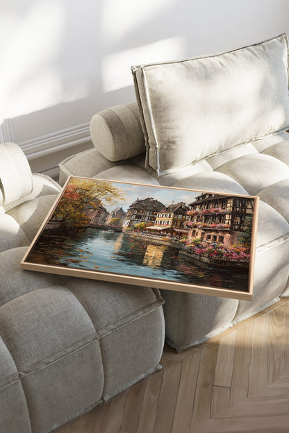 OLEKA CANVAS - CANAL OF PETALS, Oeuvre sur toile étirée, encadré Naturel Clair