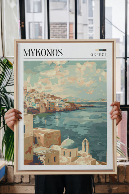 OLEKA CANVAS - Mykonos, Oeuvre sur toile étirée, encadré Naturel Clair