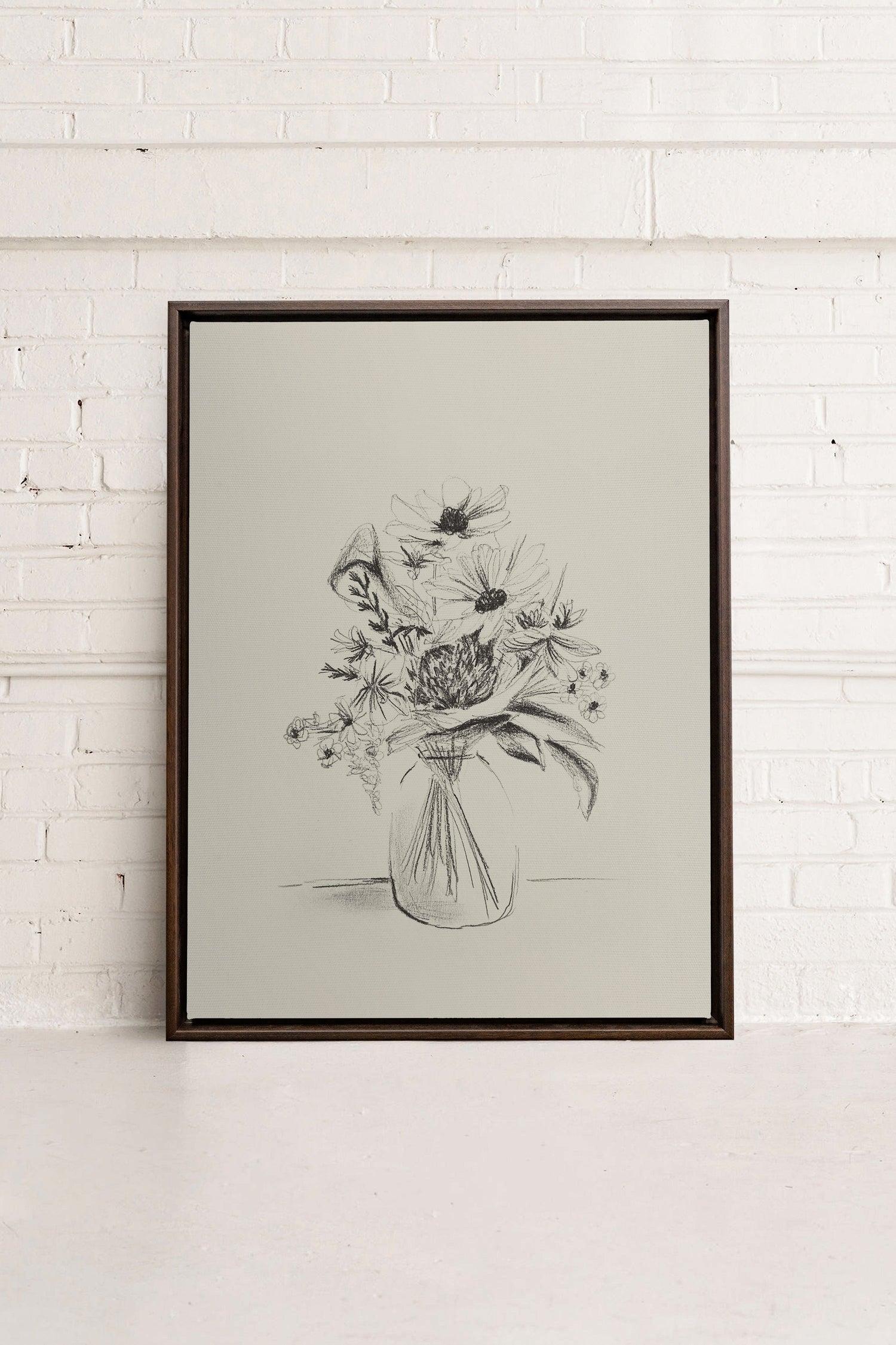 OLEKA CANVAS - SPRING BOUQUET, Oeuvre sur toile étirée, encadré Brun Noyer