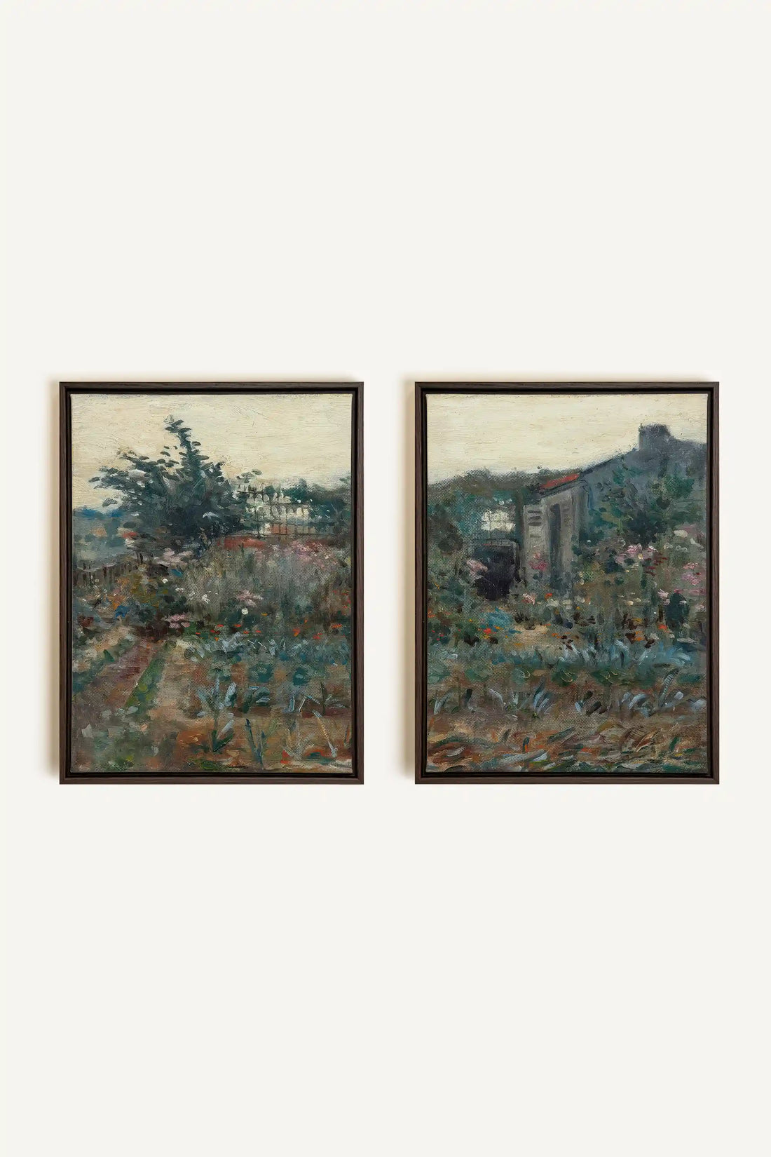 TIMELESS GARDEN DUO, 2 Works on stretched canvas, framed Walnut Brown
