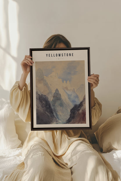 YELLOWSTONE, Oeuvre sur toile étirée, encadré Brun Noyer