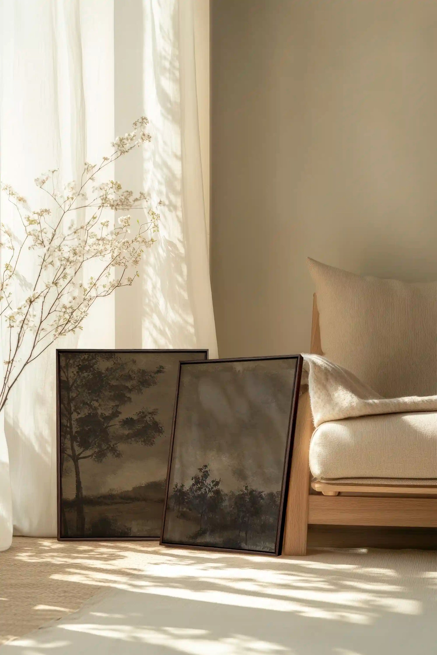 ASHEN GROVE DUO, 2 Works on stretched canvas, framed Walnut Brown