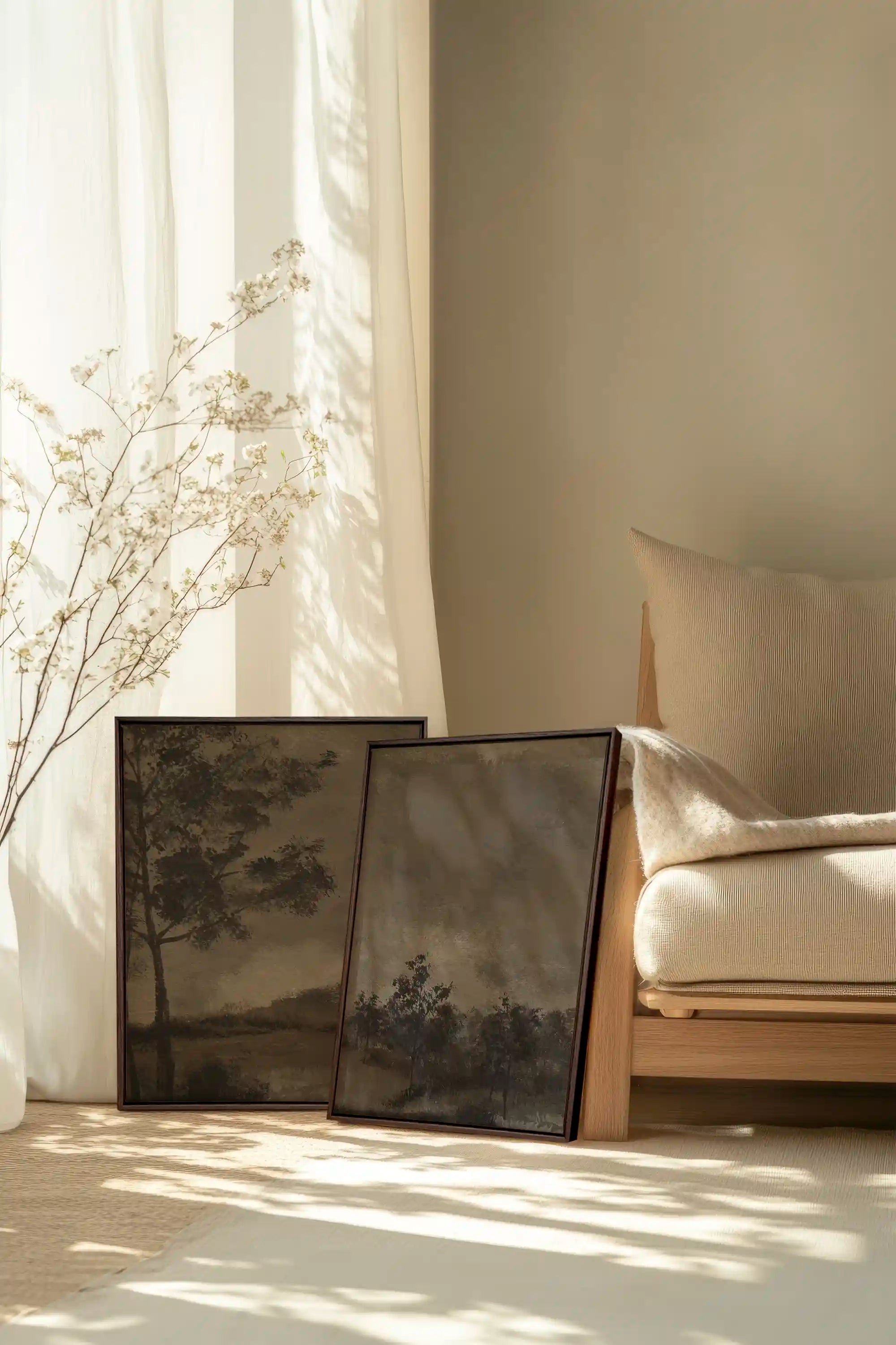 ASHEN GROVE DUO, 2 Works on stretched canvas, framed Walnut Brown