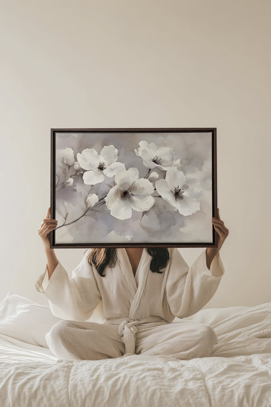 OLEKA CANVAS - CLOUDED Groom, Oeuvre sur toile étirée, encadré Brun Noyer