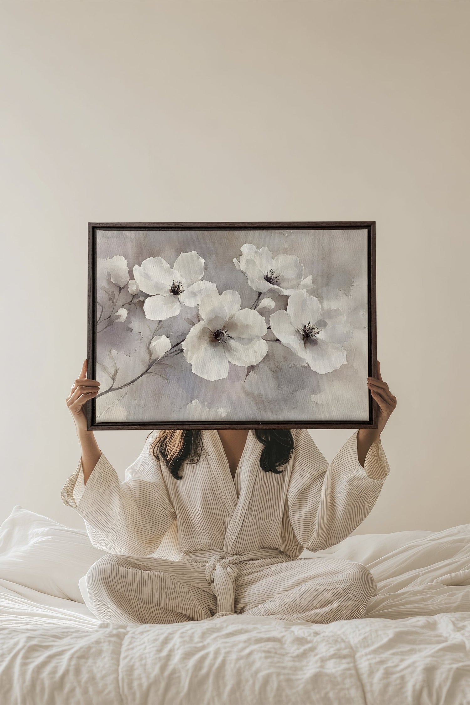 OLEKA CANVAS - CLOUDED Groom, Oeuvre sur toile étirée, encadré Brun Noyer