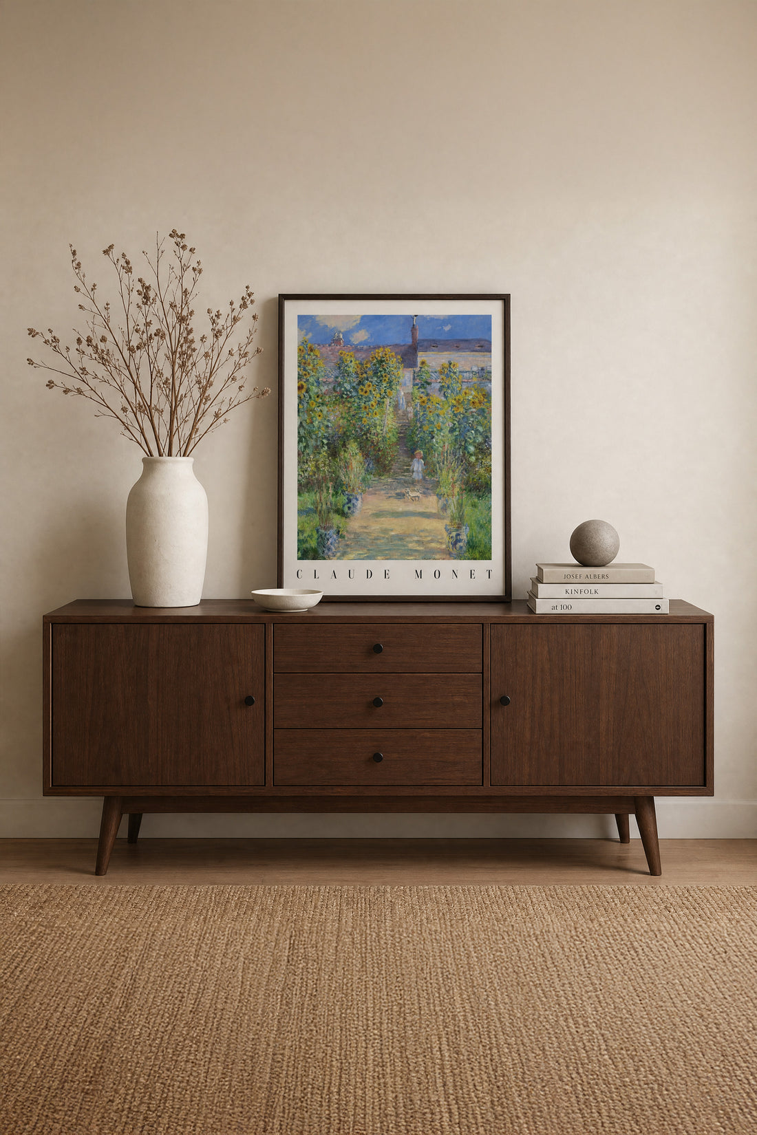 GARDEN LIGHT, Work on stretched canvas, framed Walnut Brown