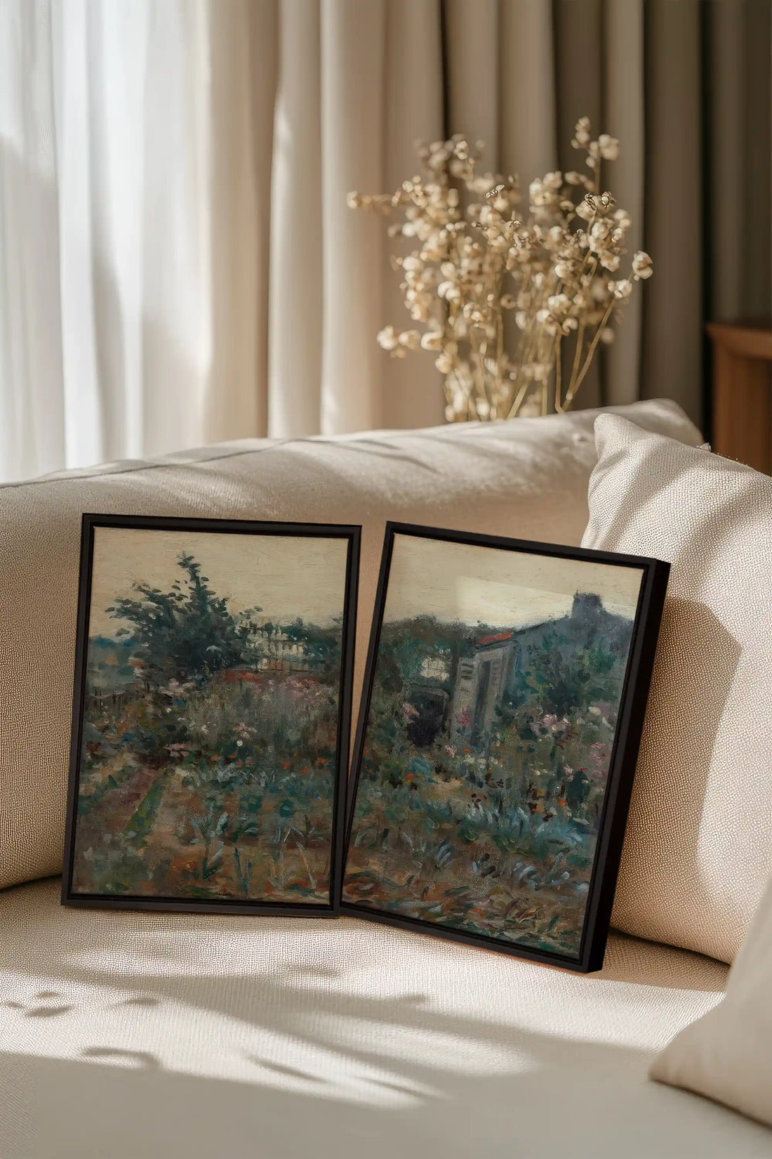 TIMELESS GARDEN DUO, 2 Works on stretched canvas, framed Black