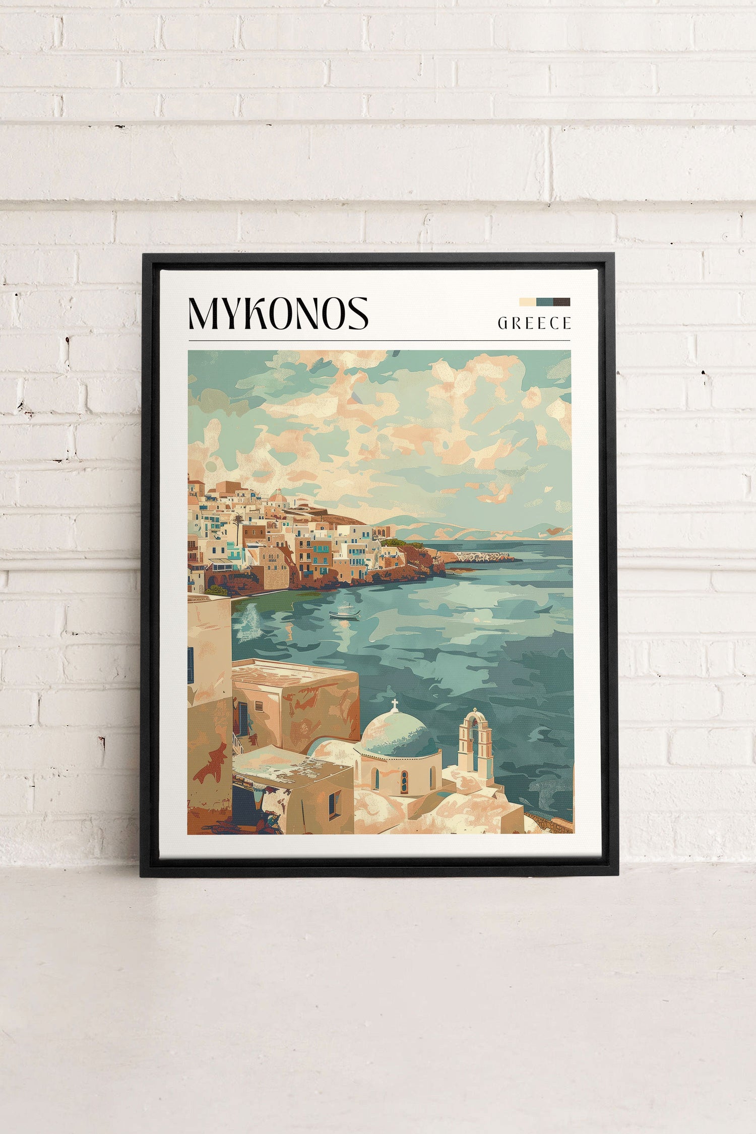 OLEKA CANVAS - Mykonos, Oeuvre sur toile étirée, encadré Noir