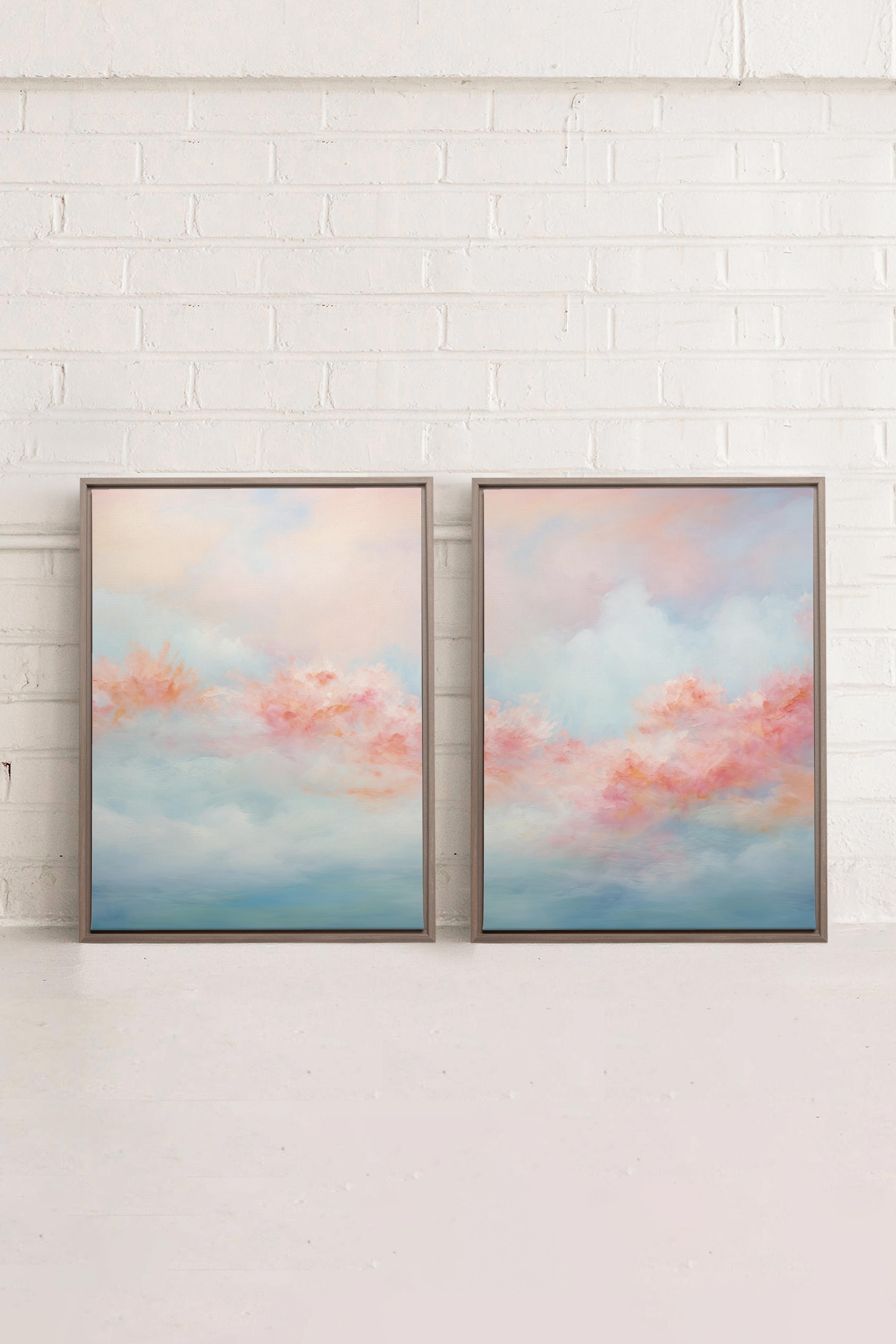 MYSTIC SUNSET DUO, 2 Works on stretched canvas, framed Oak Brown