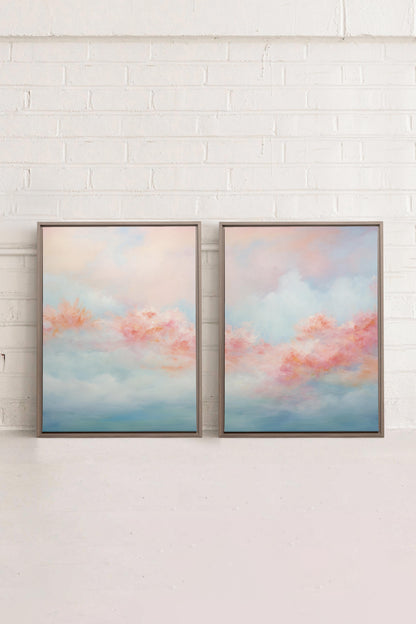 MYSTIC SUNSET DUO, 2 Works on stretched canvas, framed Oak Brown