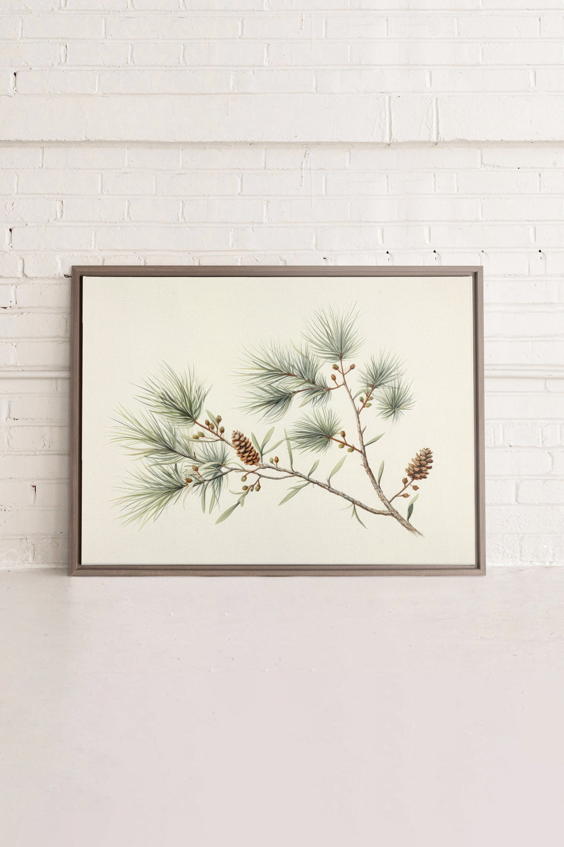 OLEKA CANVAS - Conifer Branch, Oeuvre sur toile étirée, encadré Brun Chêne