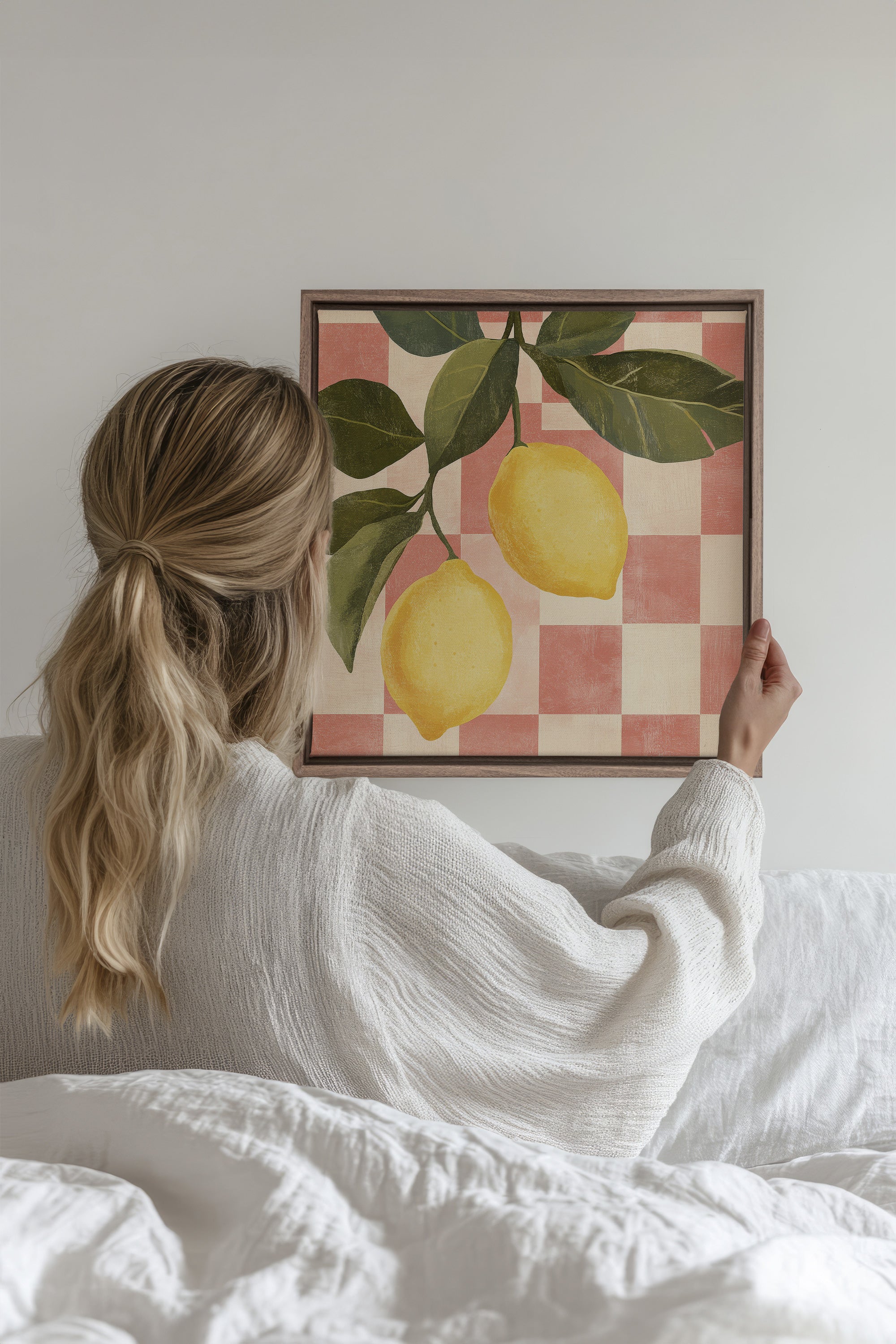 OLEKA CANVAS - CITRONNADE VINTAGE, Oeuvre sur toile étirée, encadré Brun Chêne