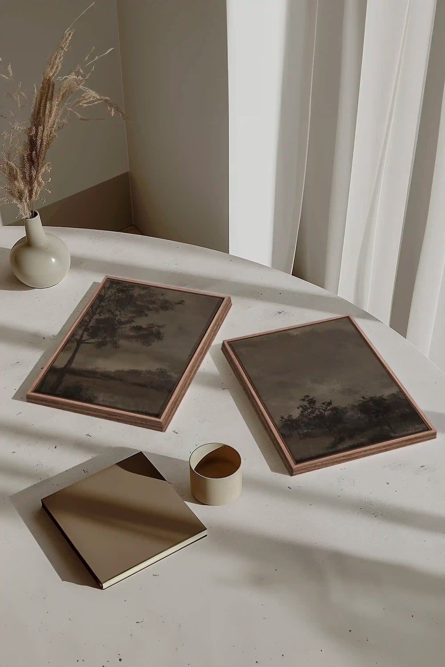 ASHEN GROVE DUO, 2 Works on stretched canvas, framed Oak Brown