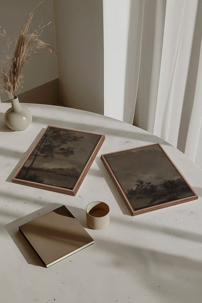 ASHEN GROVE DUO, 2 Works on stretched canvas, framed Oak Brown