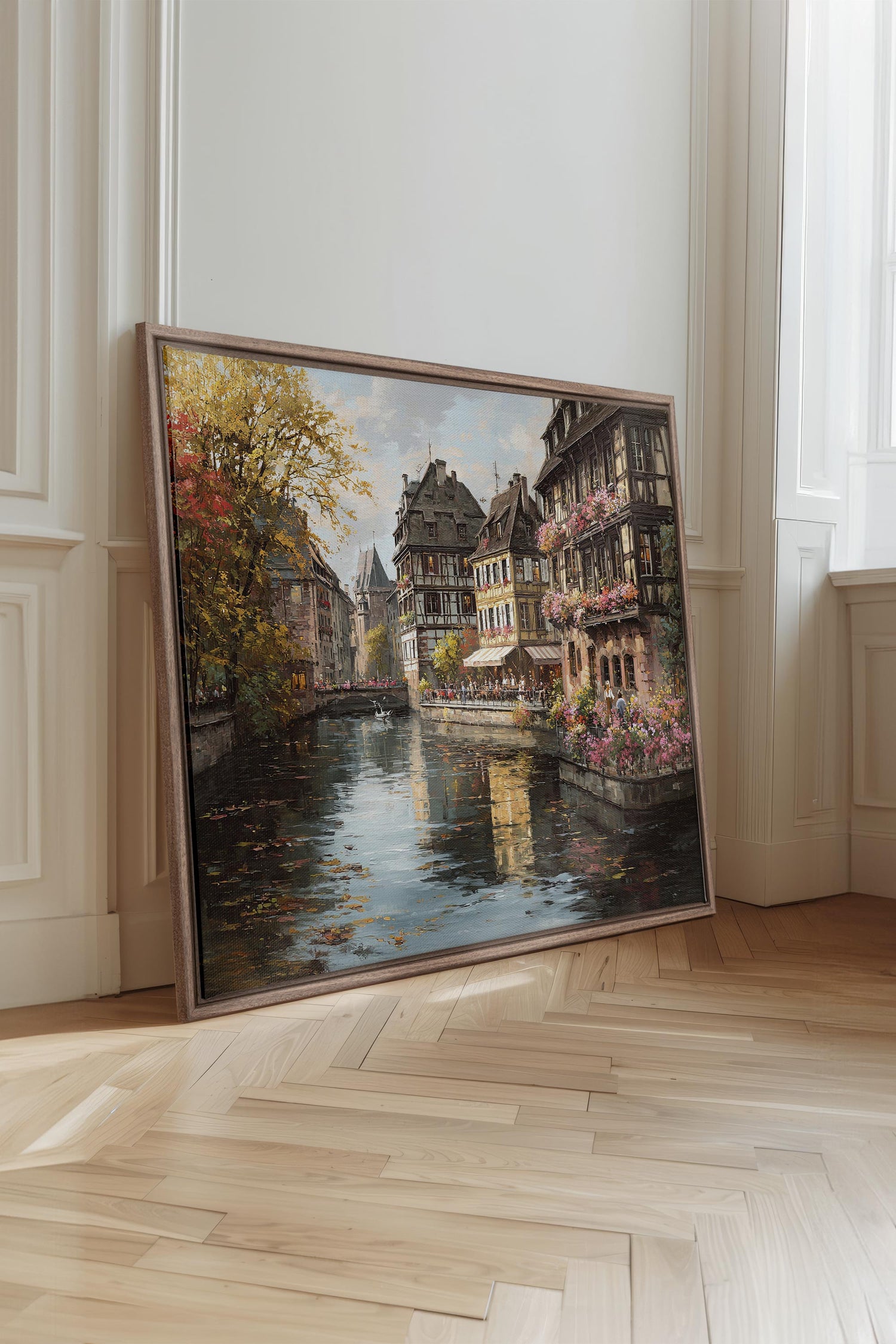 OLEKA CANVAS - CANAL OF PETALS, Oeuvre sur toile étirée, encadré Brun Chêne