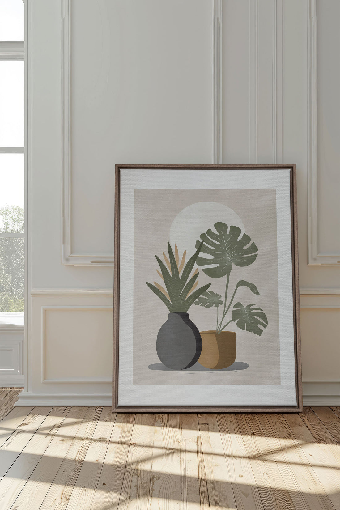 OLEKA CANVAS - DESERT GREENS, Oeuvre sur toile étirée, encadré Brun Chêne