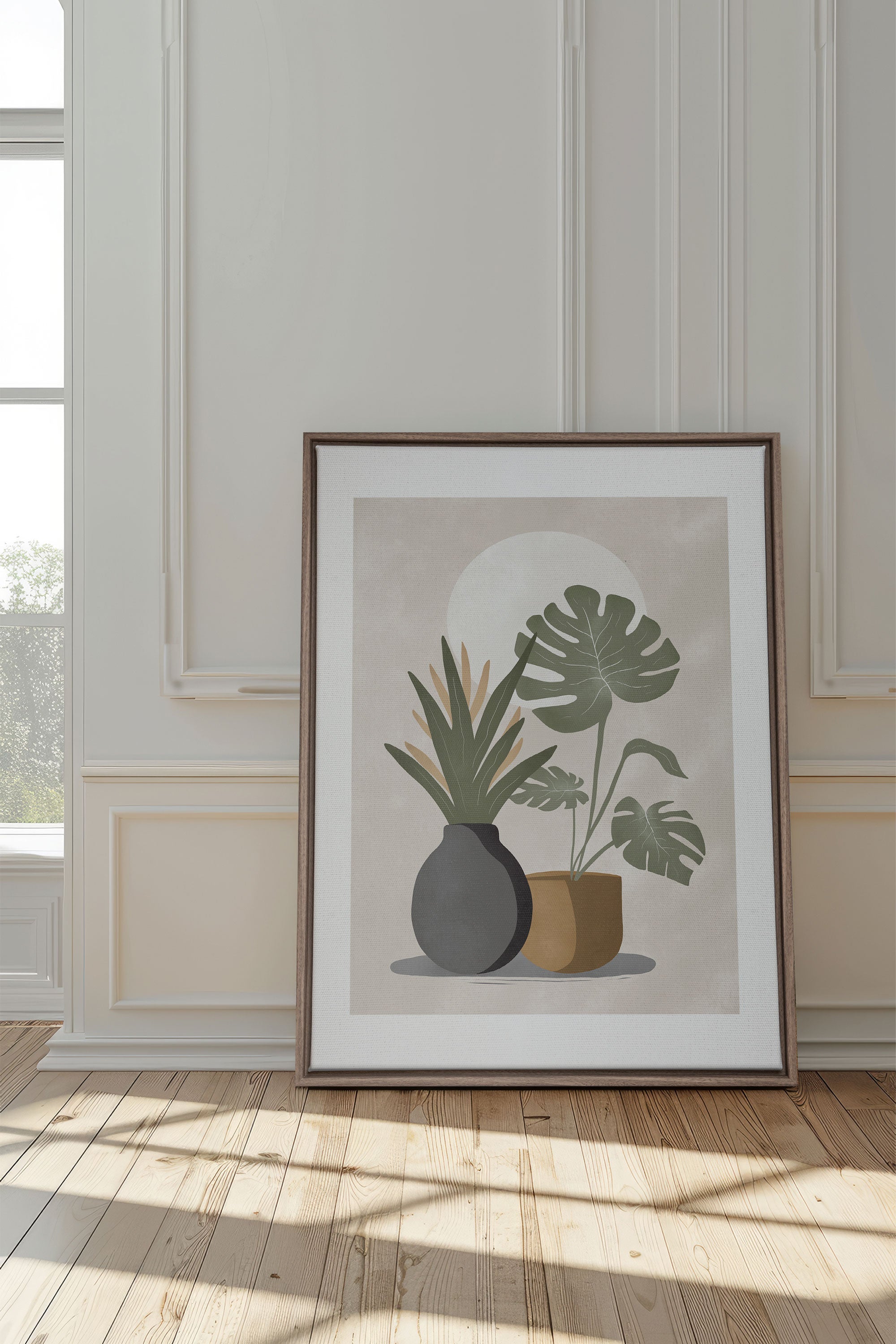 OLEKA CANVAS - DESERT GREENS, Oeuvre sur toile étirée, encadré Brun Chêne