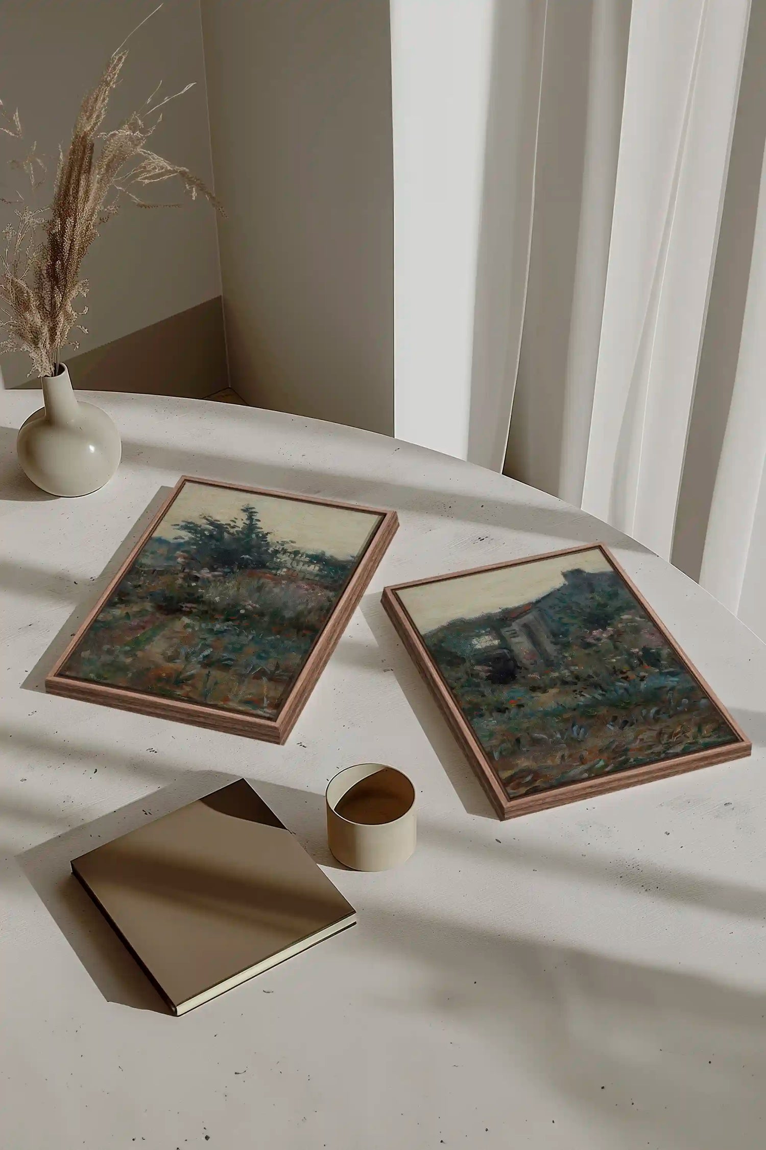 TIMELESS GARDEN DUO, 2 Works on stretched canvas, framed Oak Brown