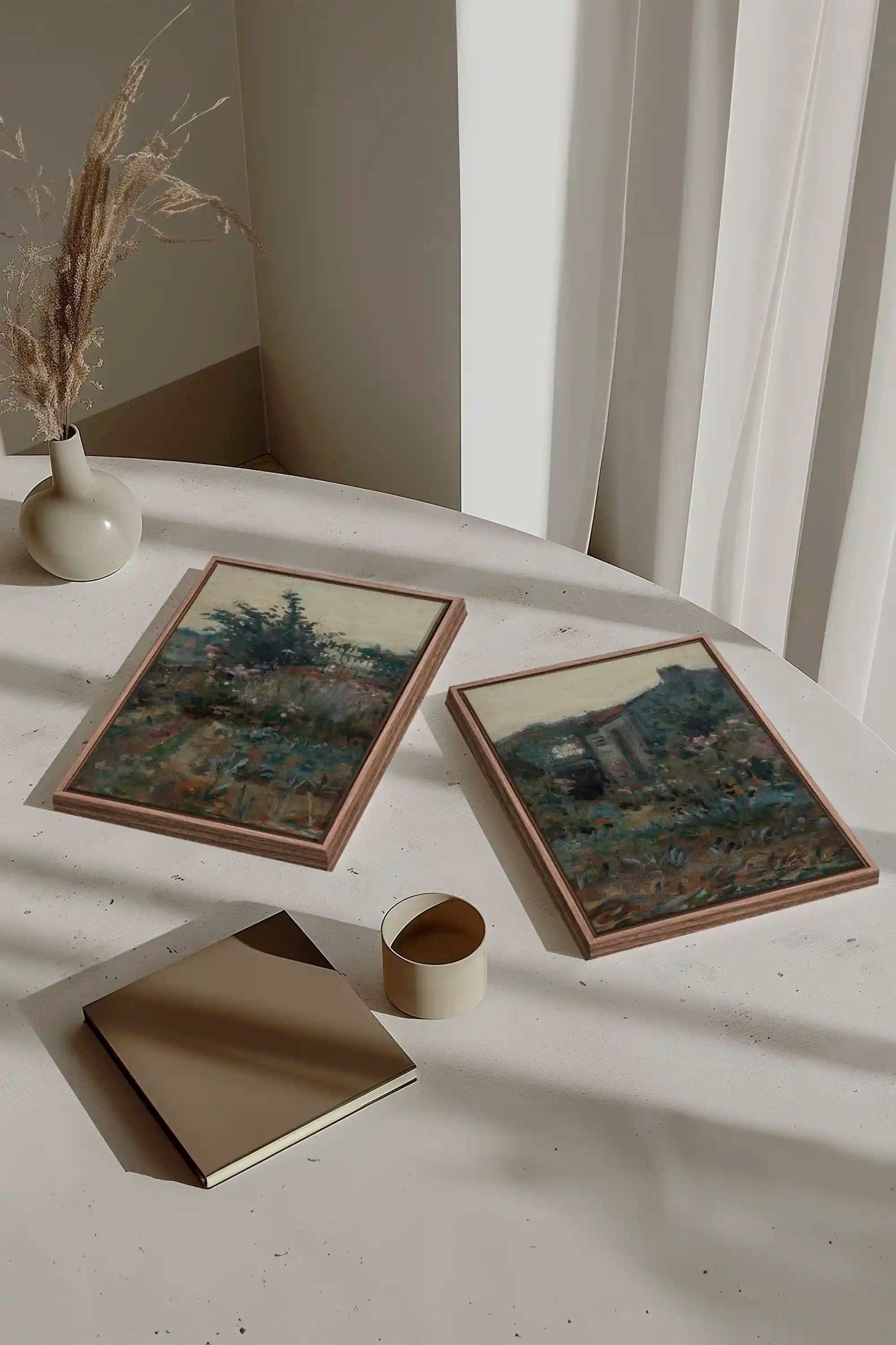 TIMELESS GARDEN DUO, 2 Works on stretched canvas, framed Oak Brown