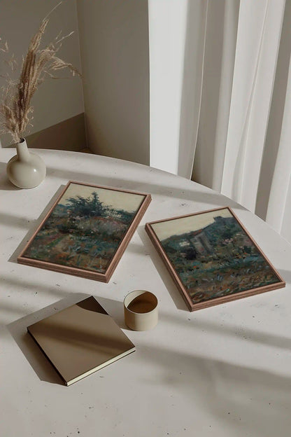 TIMELESS GARDEN DUO, 2 Works on stretched canvas, framed Oak Brown