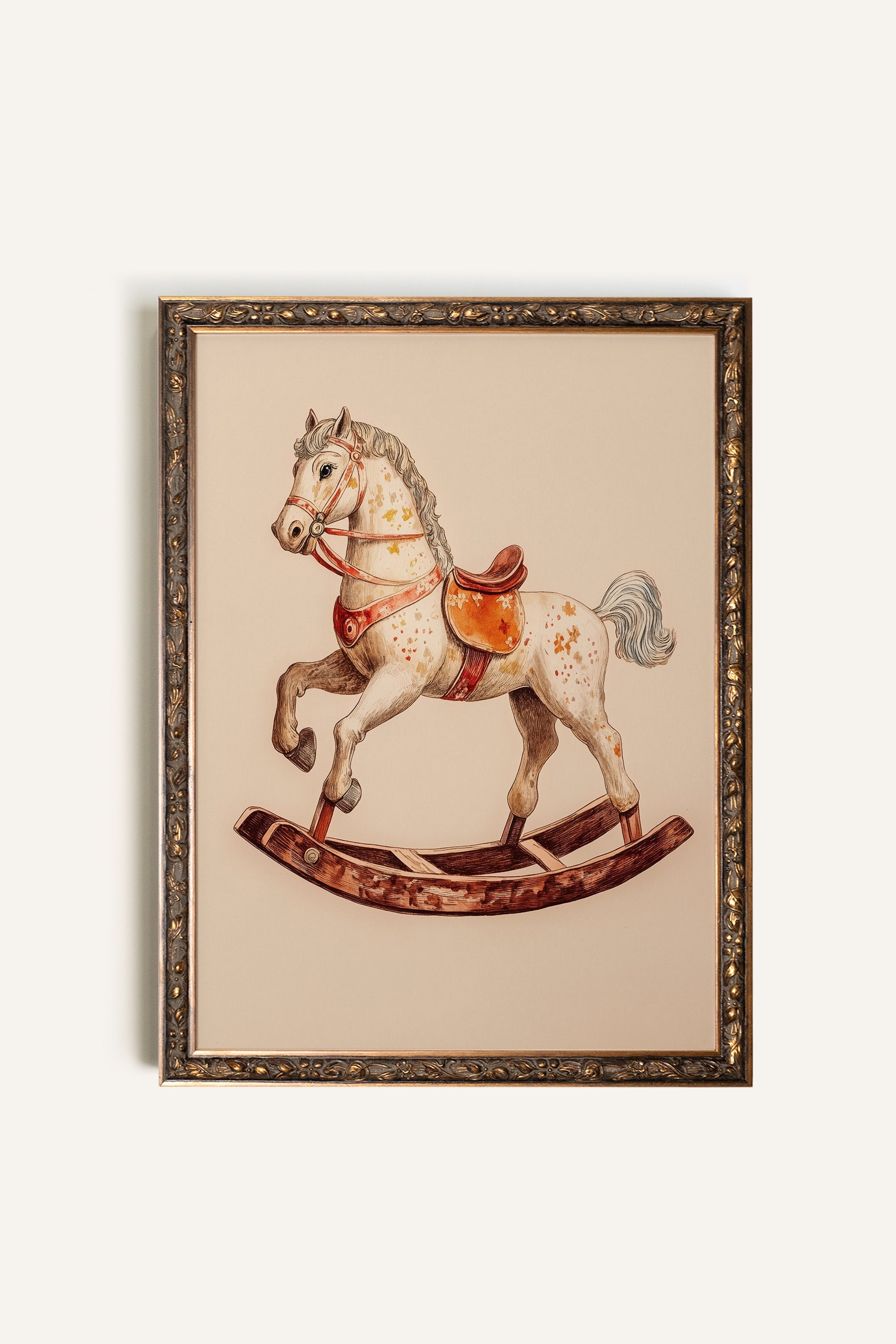 CHEVAL À BASCULE, Artwork on rigid canvas, framed in Vintage Bronze