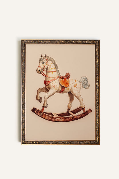 CHEVAL À BASCULE, Artwork on rigid canvas, framed in Vintage Bronze