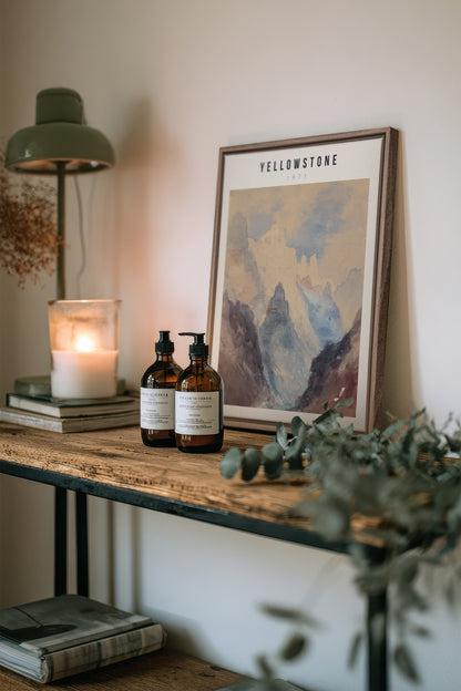 YELLOWSTONE, Artwork on stretched canvas, framed in Brown Oak