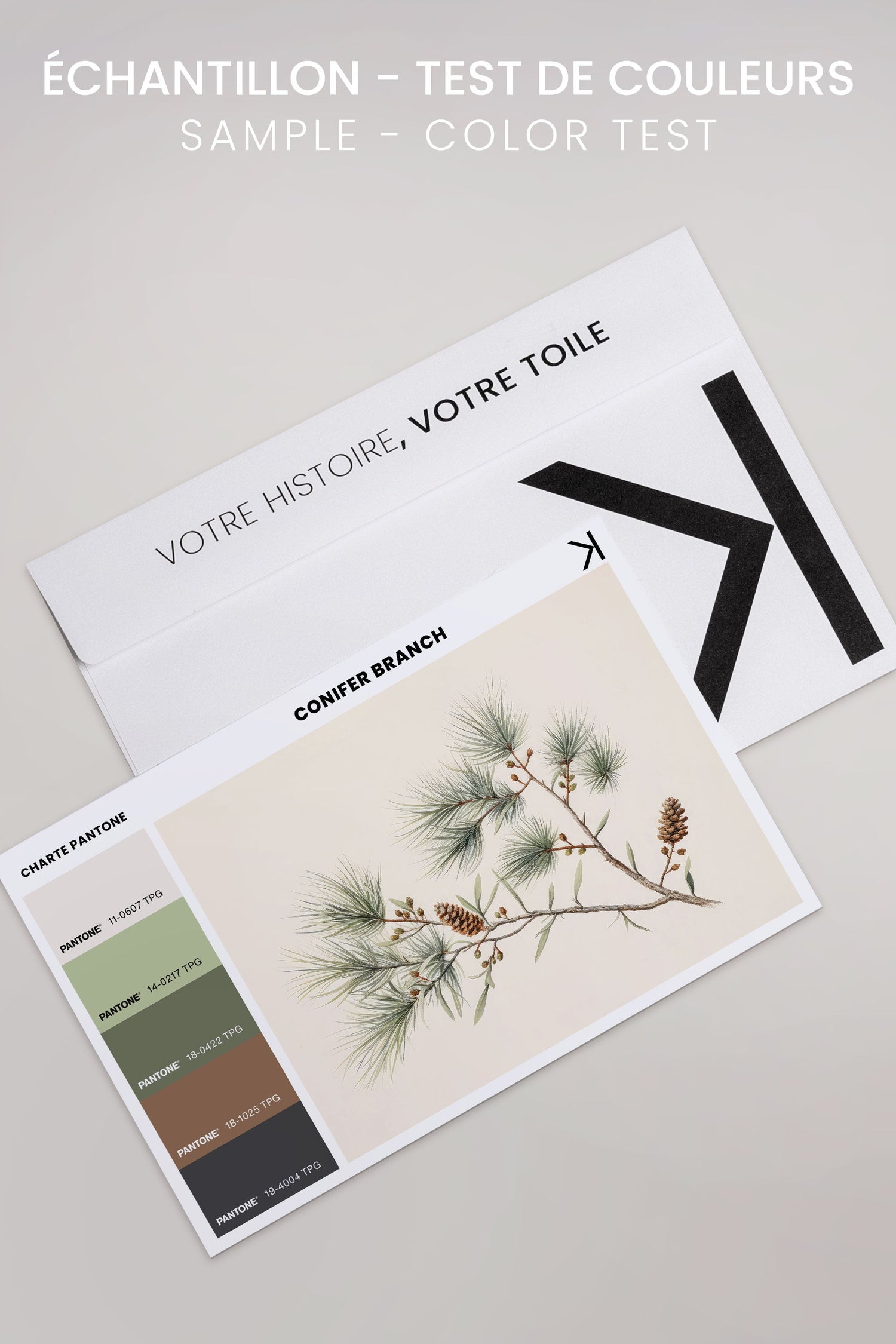 OLEKA CANVAS - Conifer Branch, Oeuvre sur toile étirée, encadré Brun Chêne