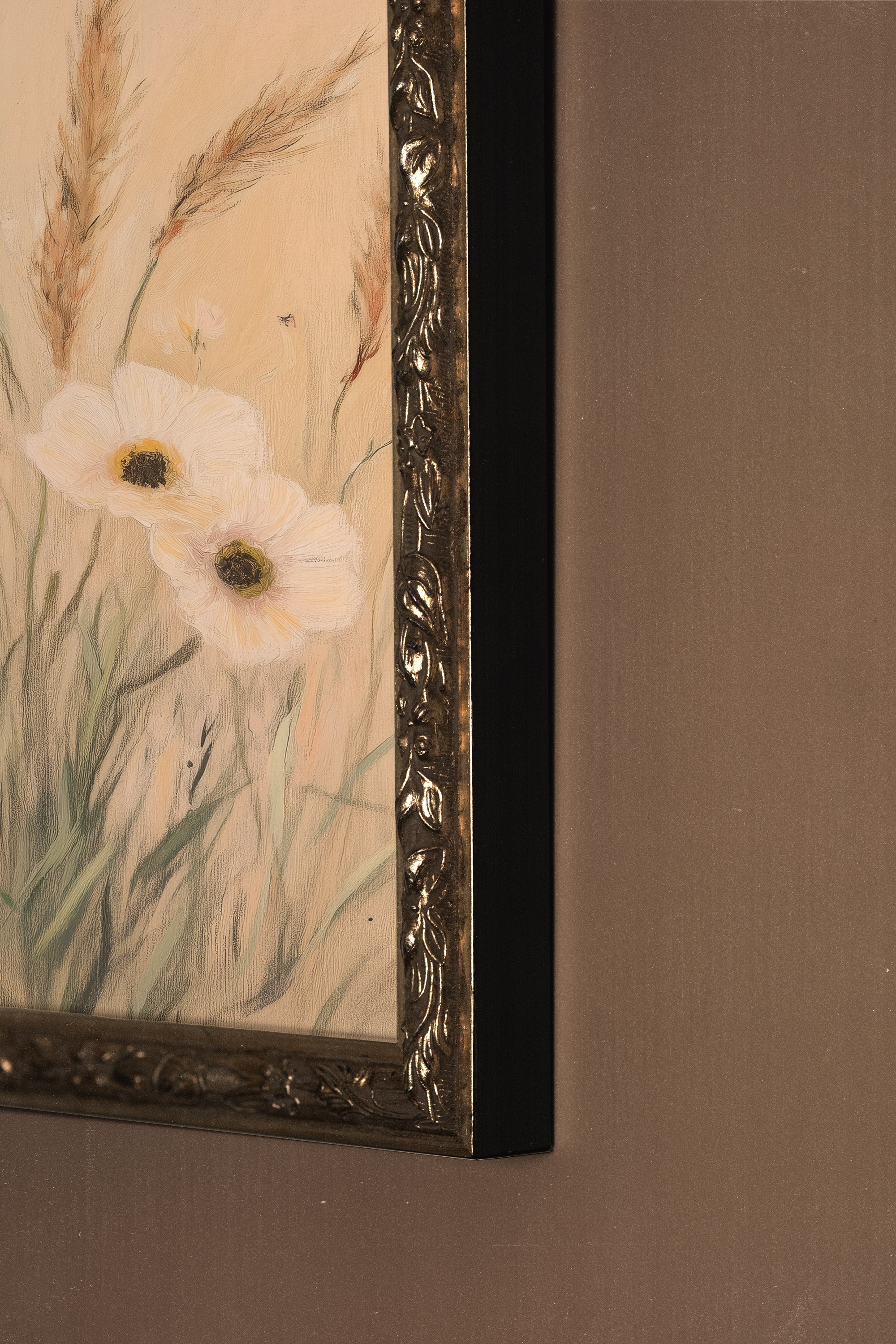 MÉLODIE DES CHAMPS, Artwork on stretched canvas, framed Vintage Silver