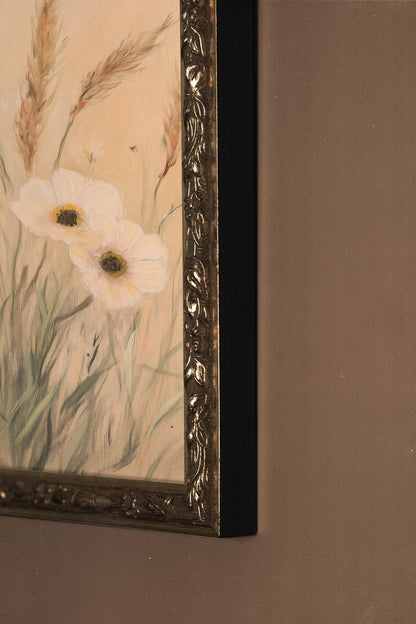 MÉLODIE DES CHAMPS, Artwork on stretched canvas, framed Vintage Silver