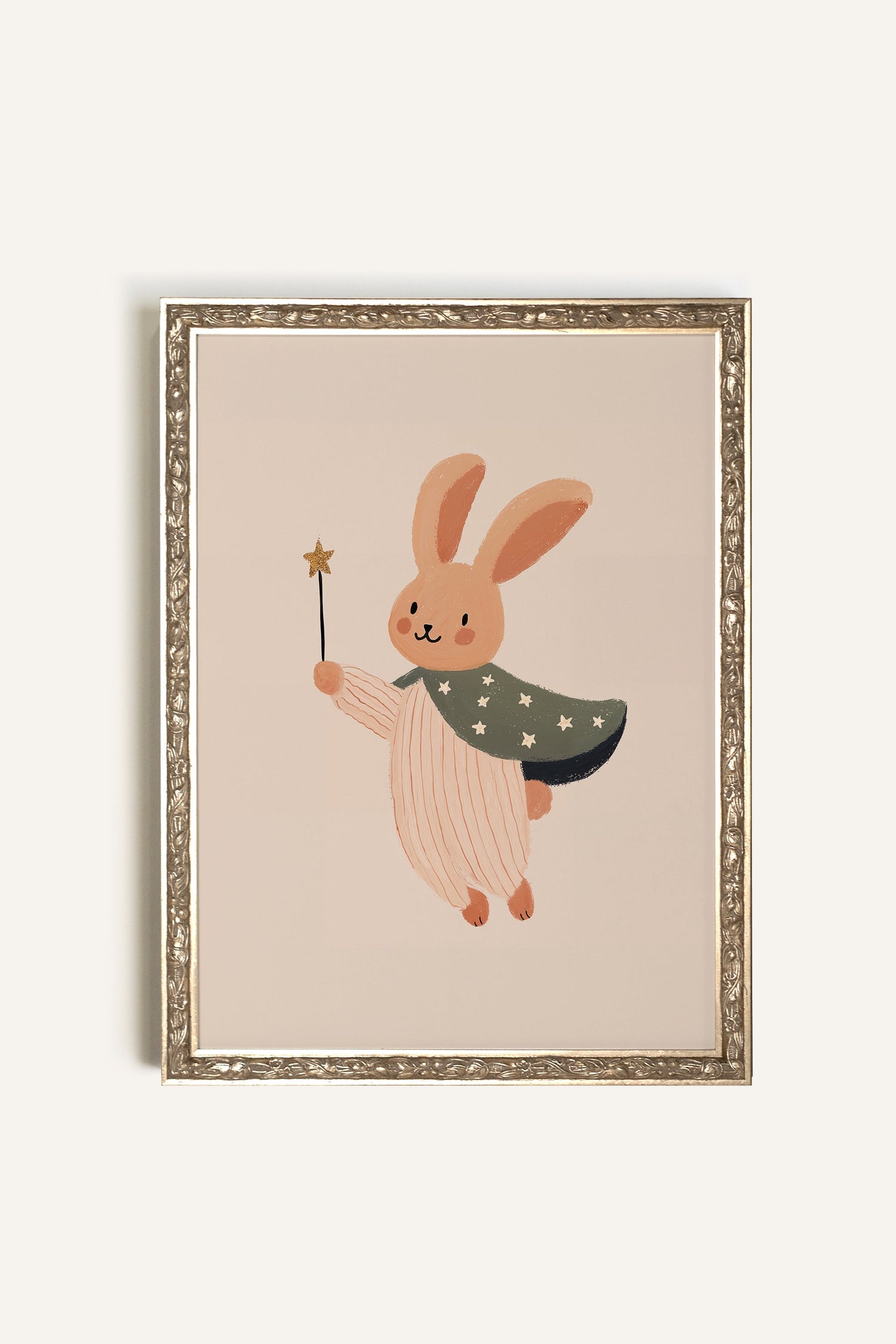 LAPIN MAGIQUE, Oeuvre sur toile rigide, encadré Vintage Argent