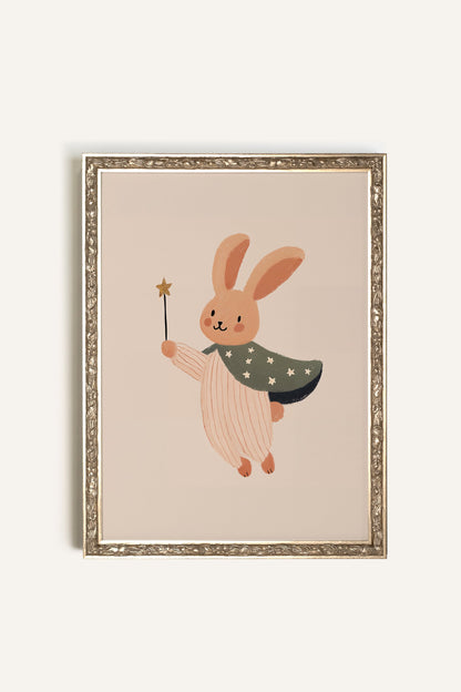 LAPIN MAGIQUE, Oeuvre sur toile rigide, encadré Vintage Argent
