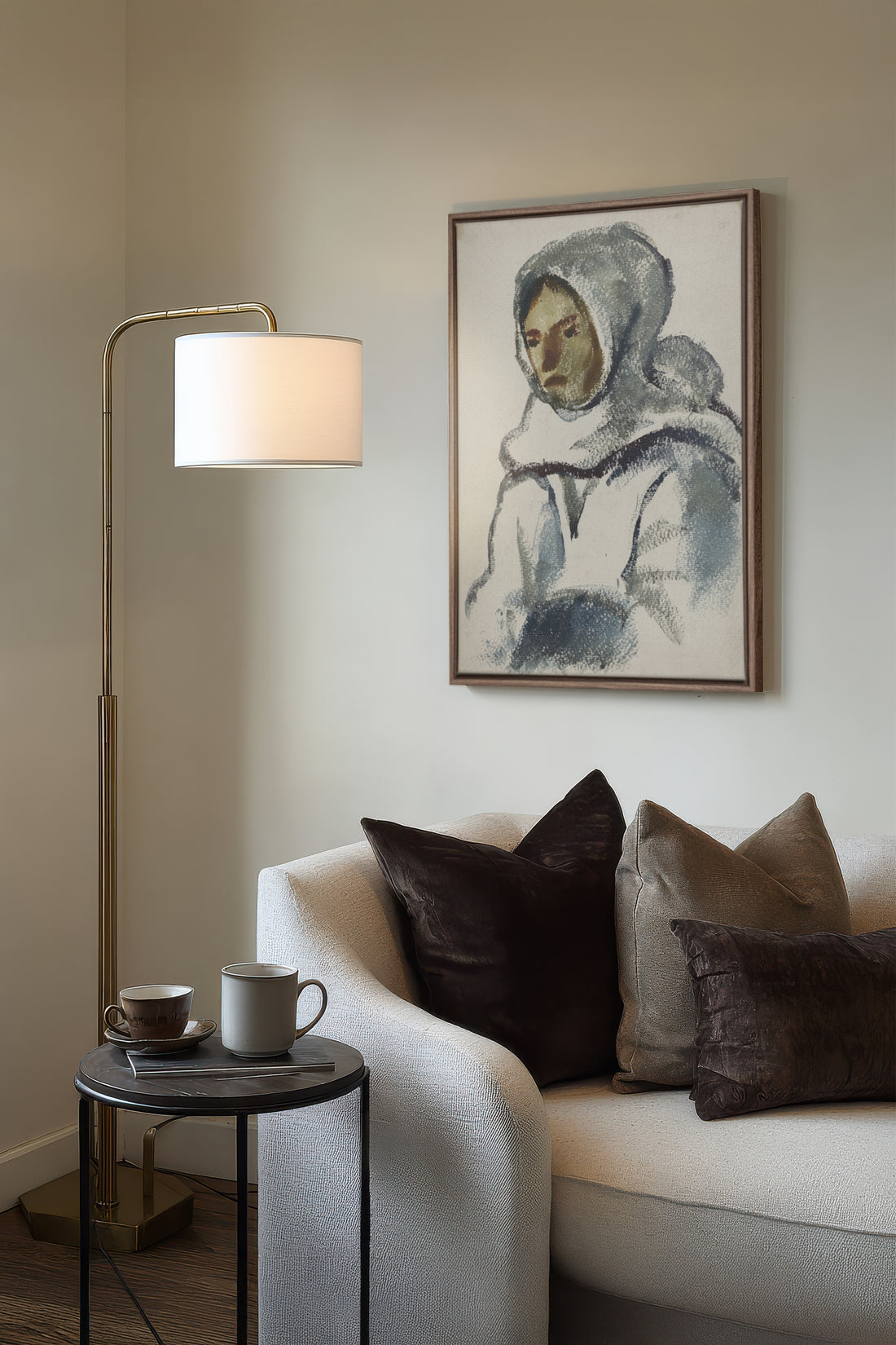 VISAGE DU FROID, Oeuvre sur toile étirée, encadré Brun Chêne