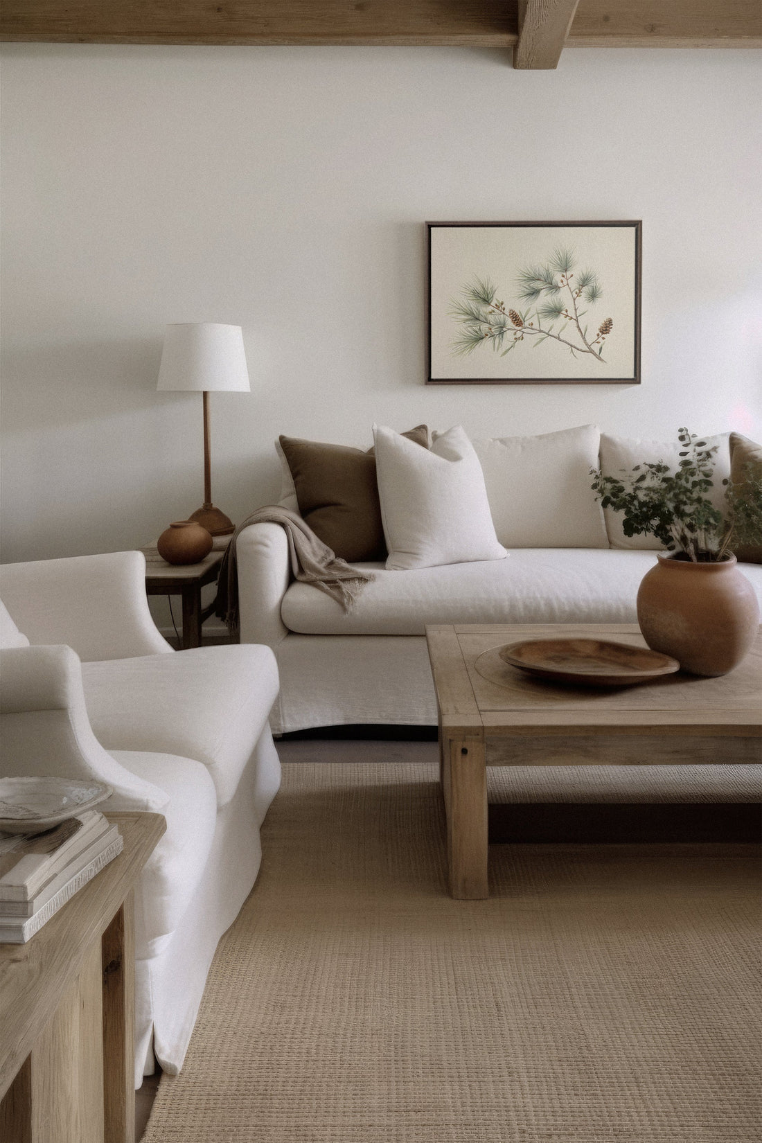 OLEKA CANVAS - Conifer Branch, Oeuvre sur toile étirée, encadré Brun Noyer