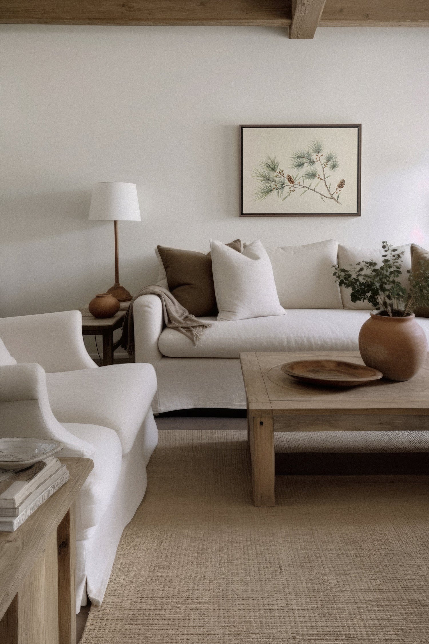 OLEKA CANVAS - Conifer Branch, Oeuvre sur toile étirée, encadré Brun Noyer