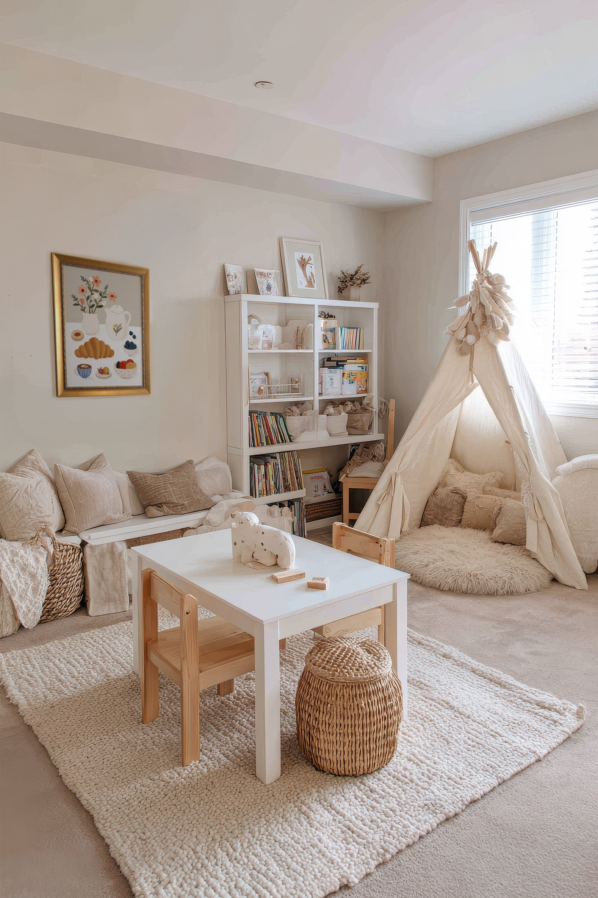 PETIT DÉJEUNER FLEURI, Artwork on rigid canvas, framed in Vintage Gold