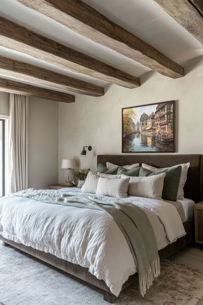 OLEKA CANVAS - CANAL OF PETALS, Oeuvre sur toile étirée, encadré Brun Noyer